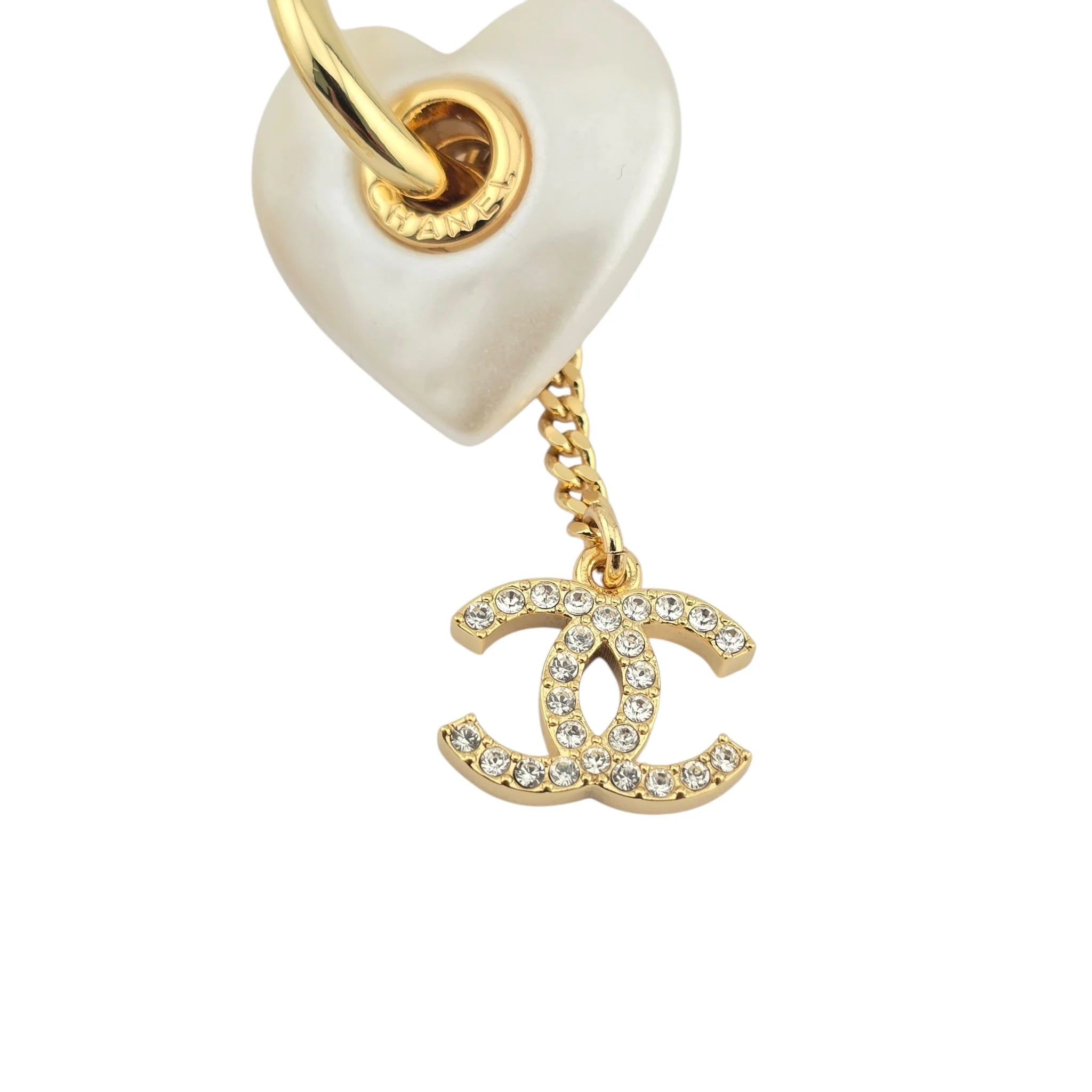 Chanel CC White Resin Heart Chain Earrings CHANEL