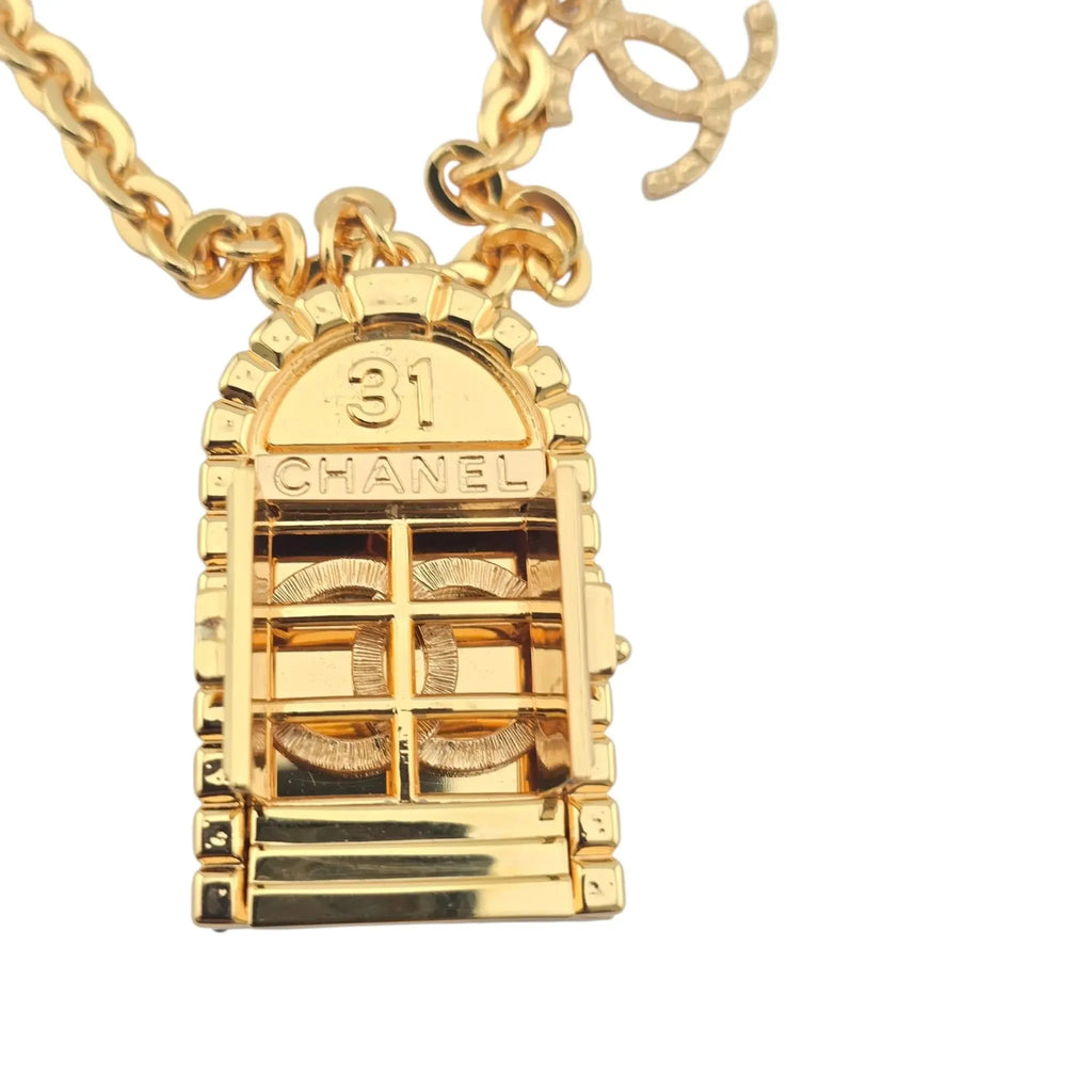 Chanel CC Metal 31 Rue Cambon Door Long Necklace Gold B22 CHANEL