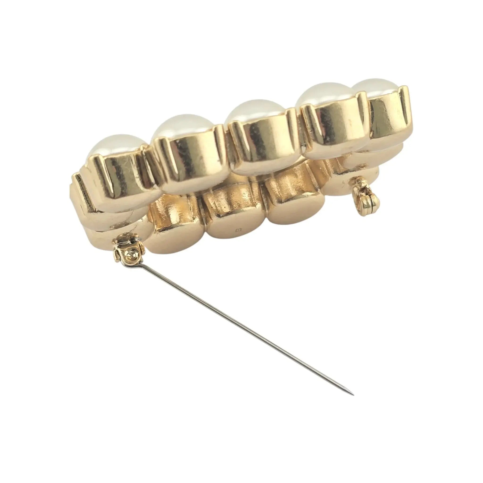 GUCCI GG Pearl Double G Brooch Aged Gold GUCCI