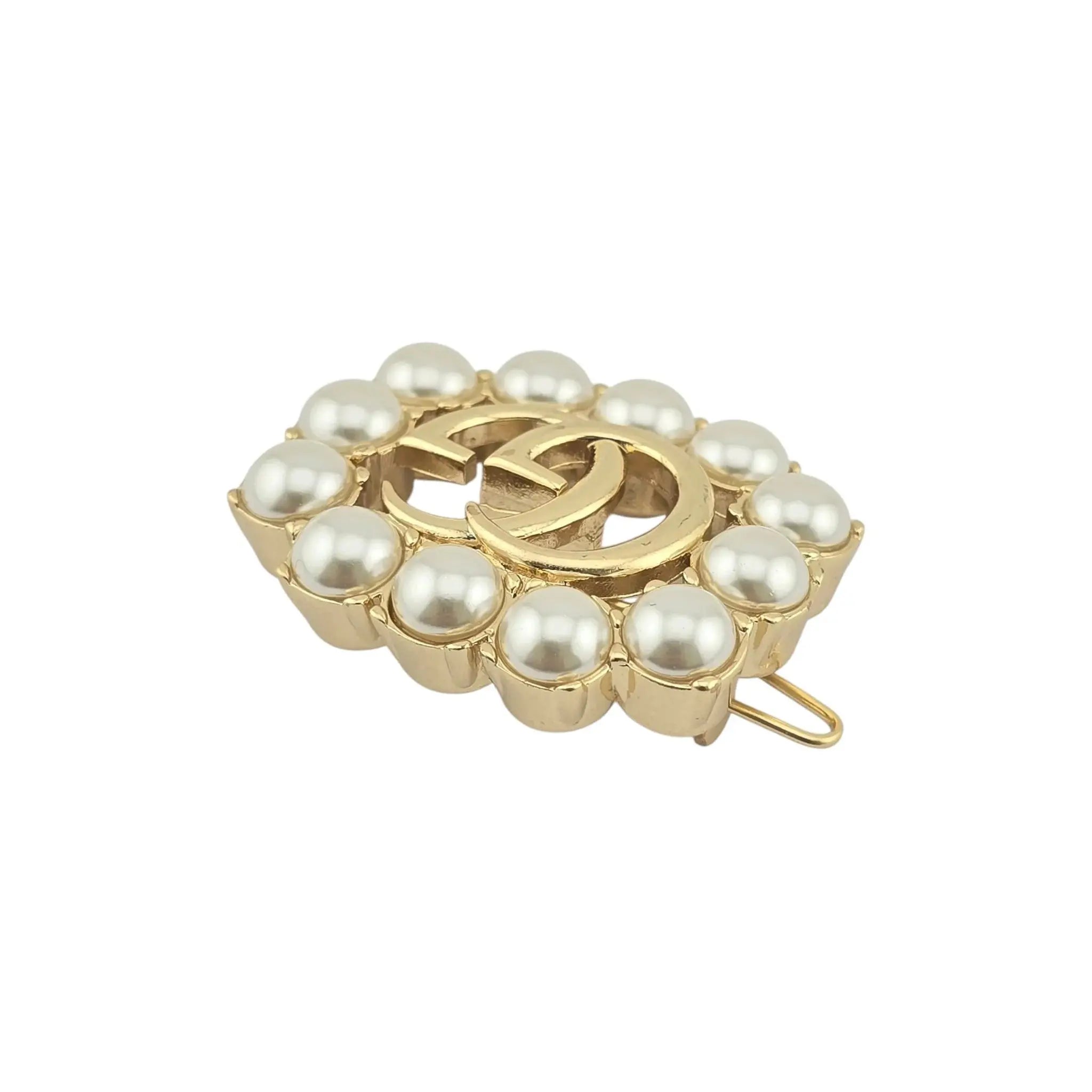 GUCCI Pearl Double G Hair Clip Aged Gold GUCCI
