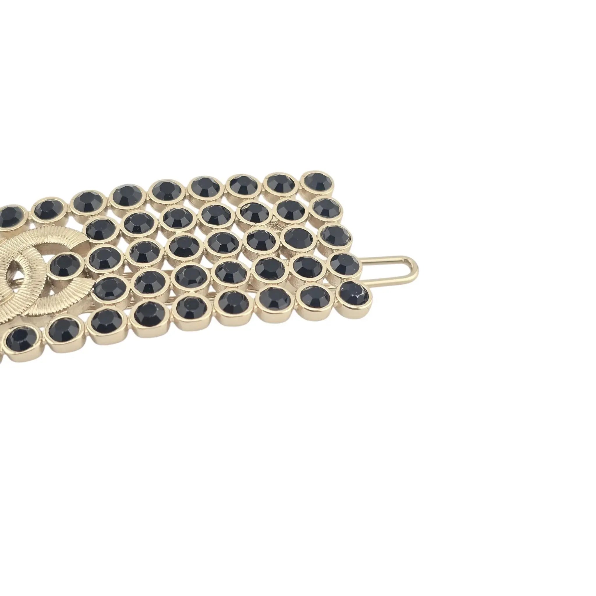 Chanel CC Black Strass Crystal Hair Barrette Clip B23 CHANEL