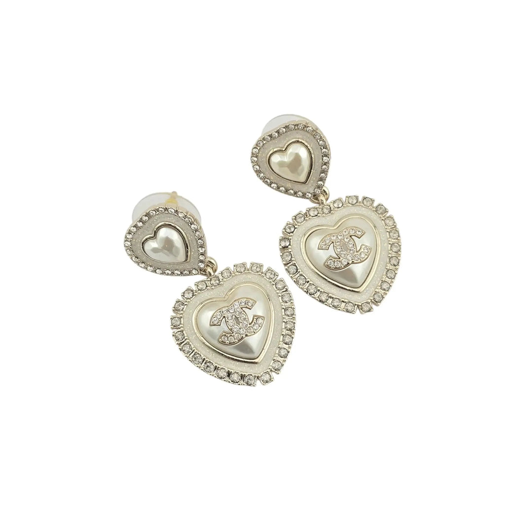 Chanel CC Faux Pearl Heart Drop Earrings 2024 CHANEL