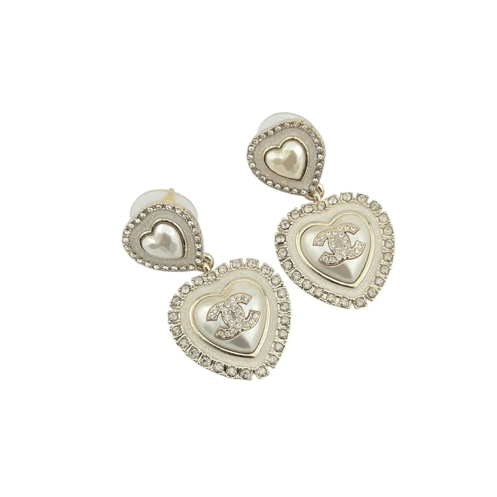 Chanel CC Faux Pearl Heart Drop Earrings 2024 CHANEL