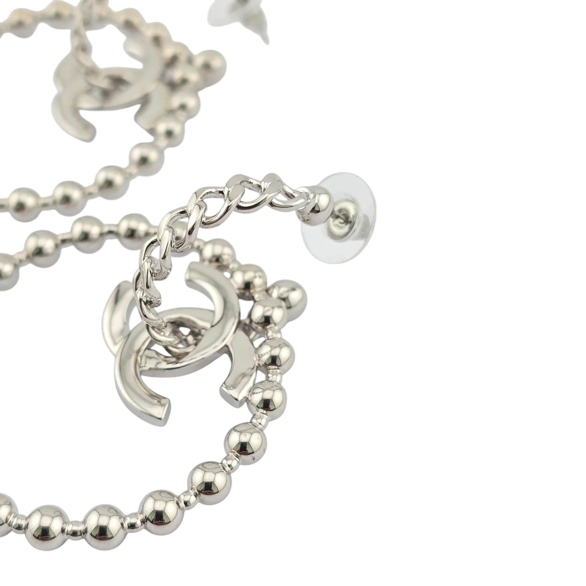 Chanel Silver Metal Tone CC Cross Chain Hoop Earrings 2022 CHANEL