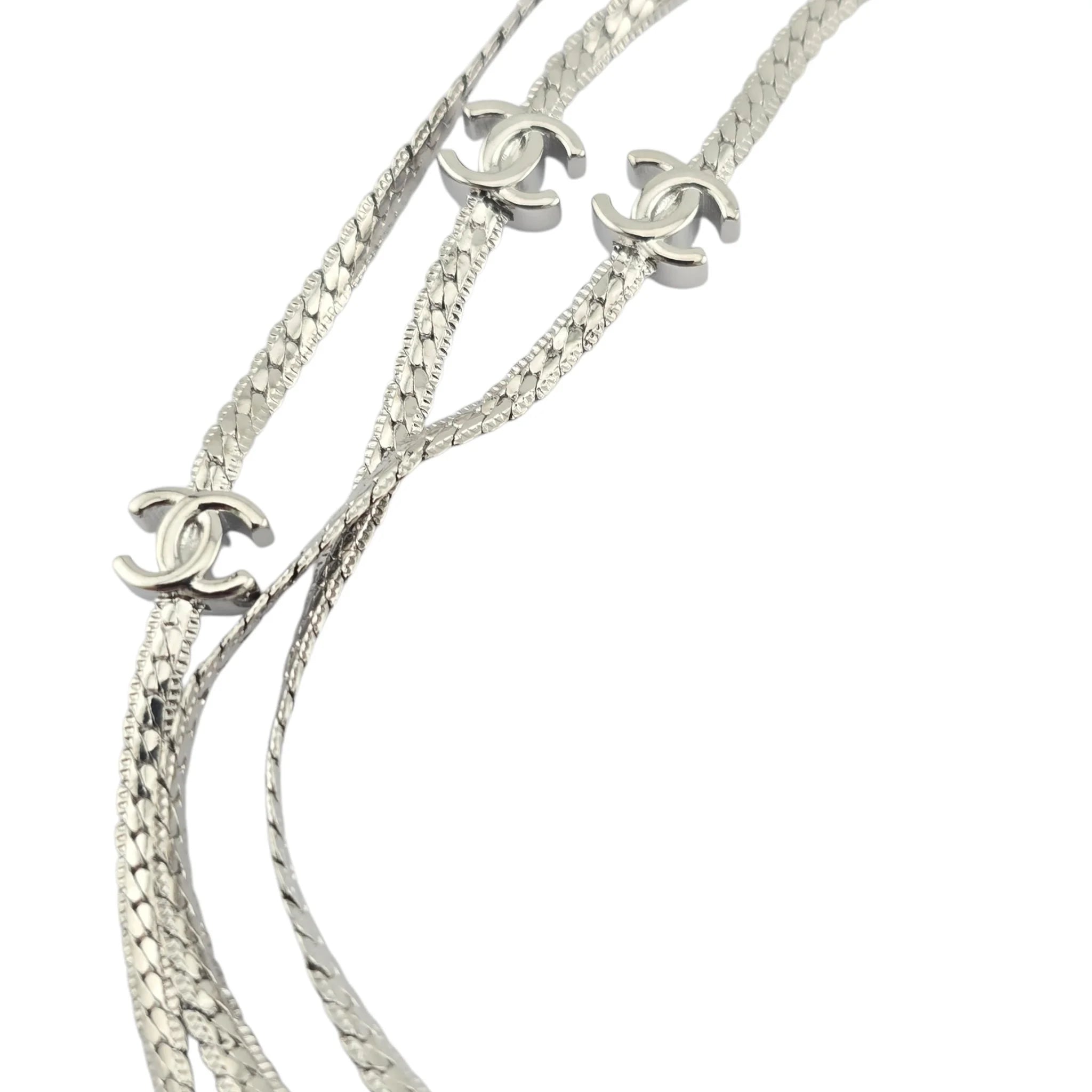 Chanel CC Silver Metal Long Necklace 2024 CHANEL