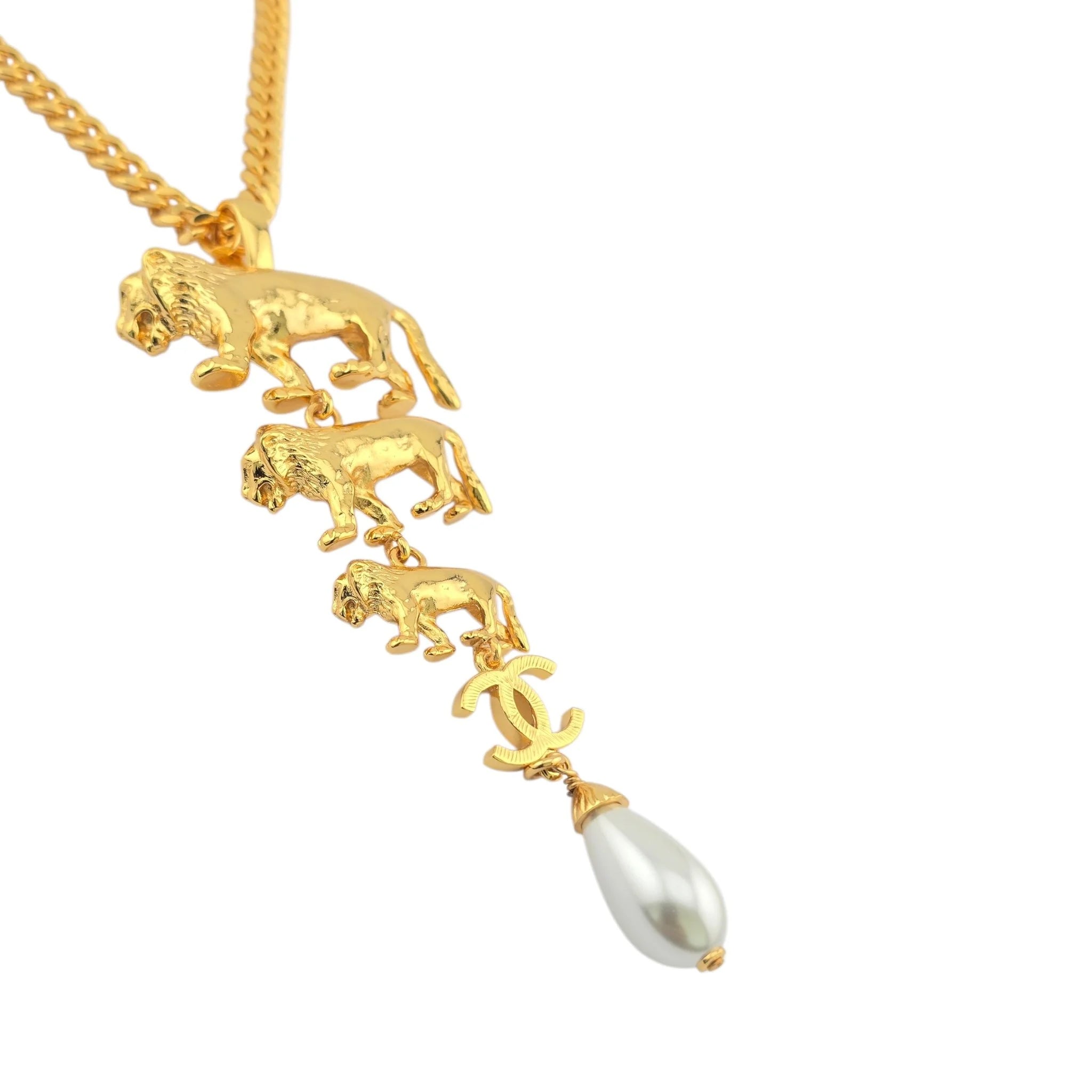 Chanel CC 3 Lion Pendant Gold Necklace 2022 CHANEL