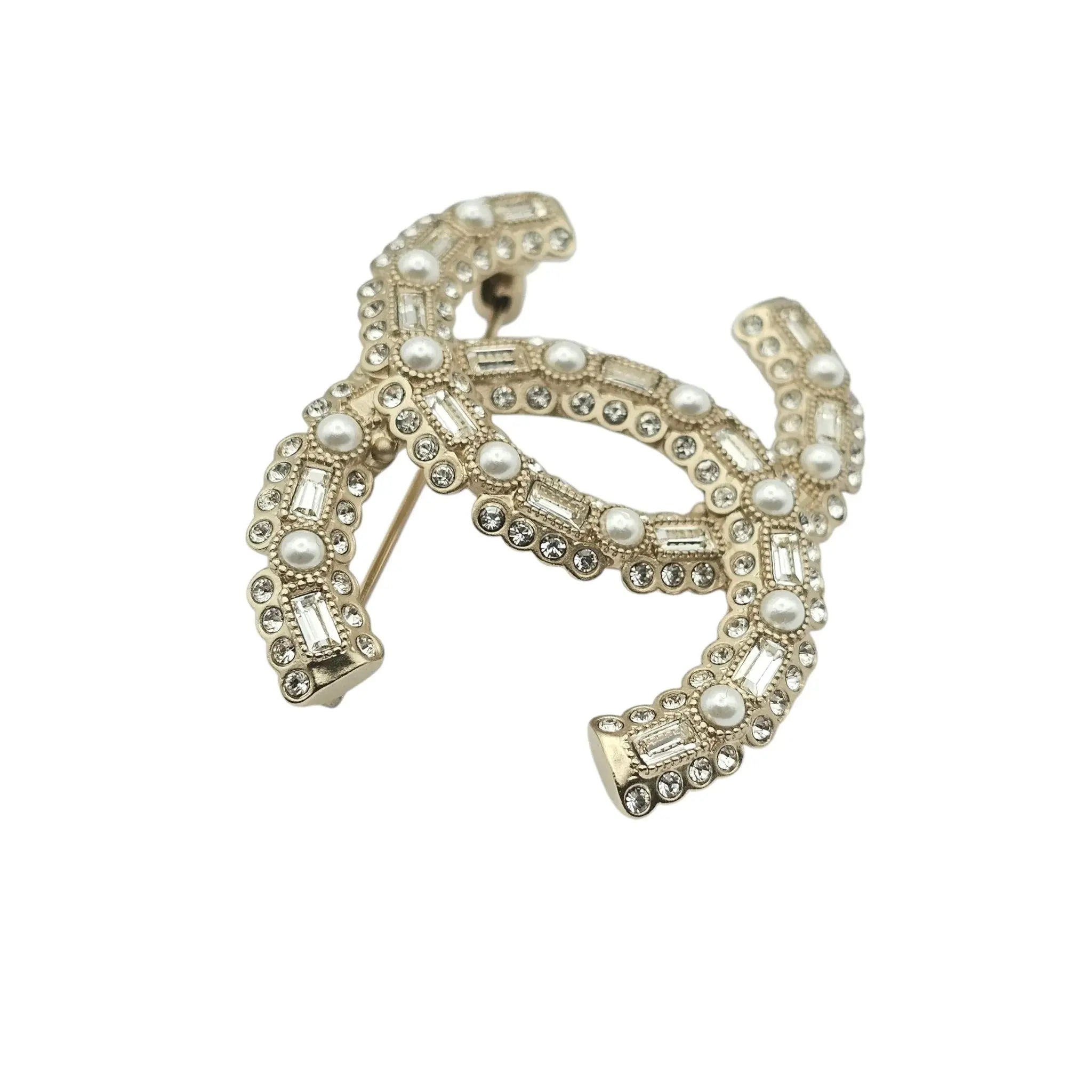 Chanel CC Crystal Pearl Brooch 22K CHANEL