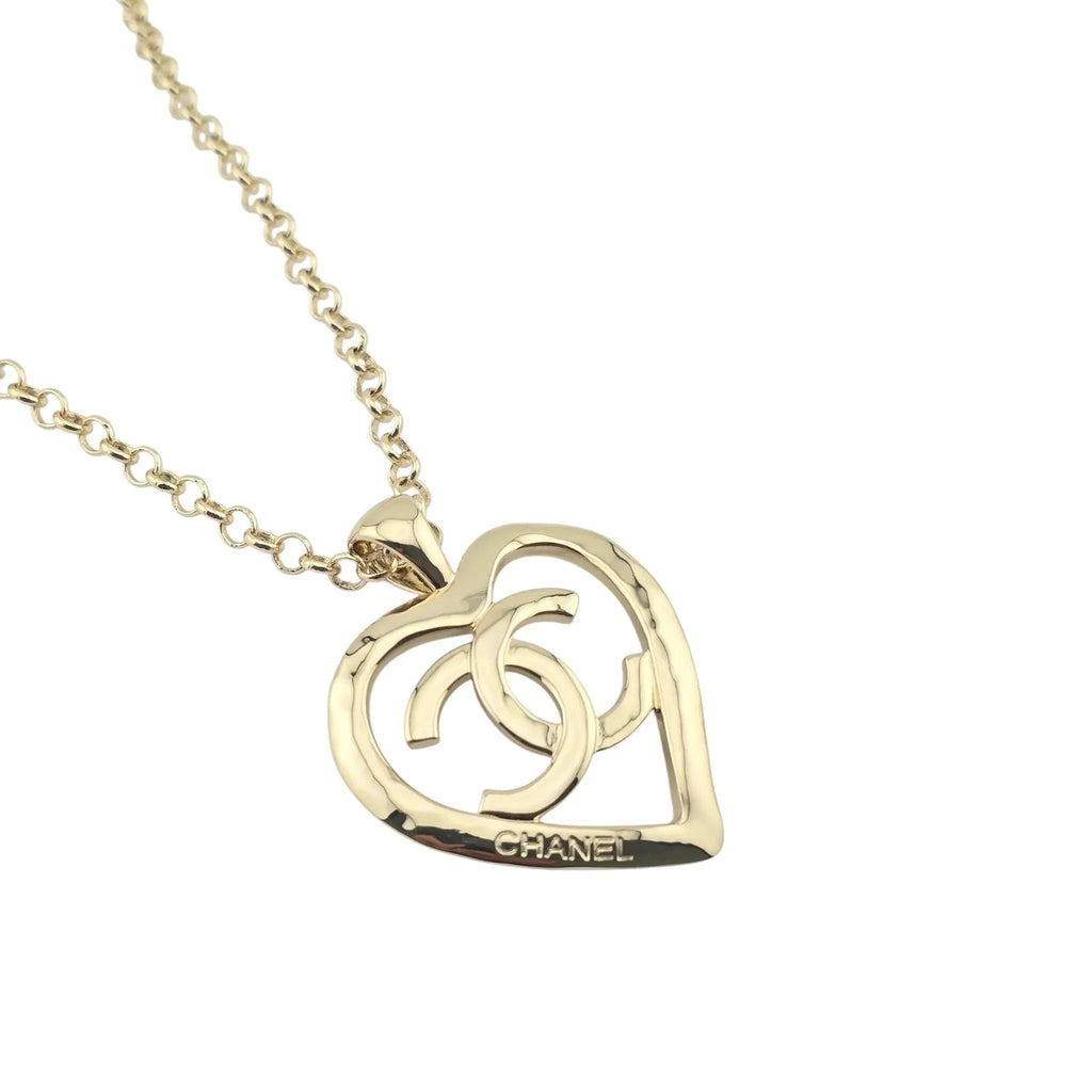 Chanel CC Heart Chain Pendant Necklace Gold CHANEL