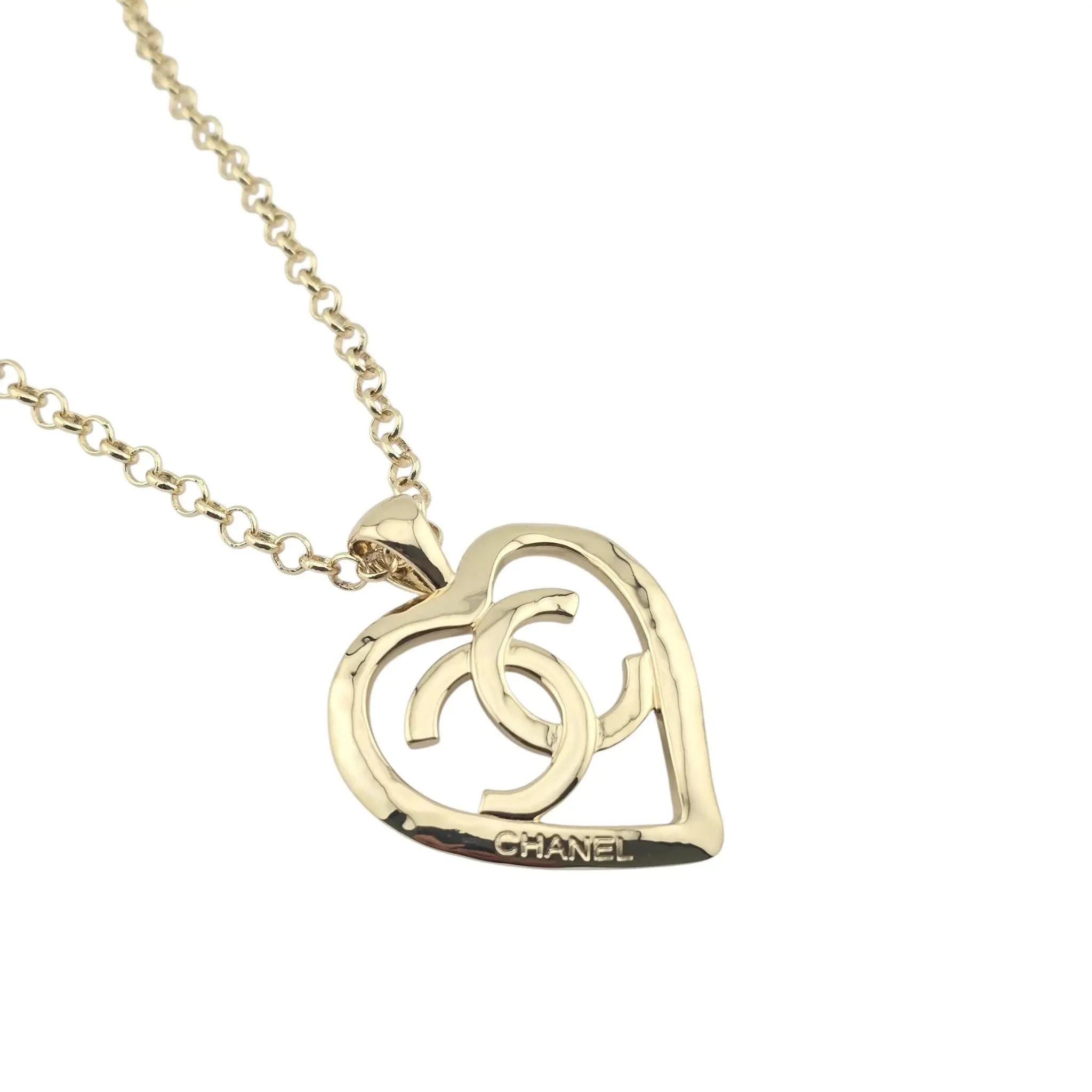 Chanel CC Heart Chain Pendant Necklace Gold CHANEL