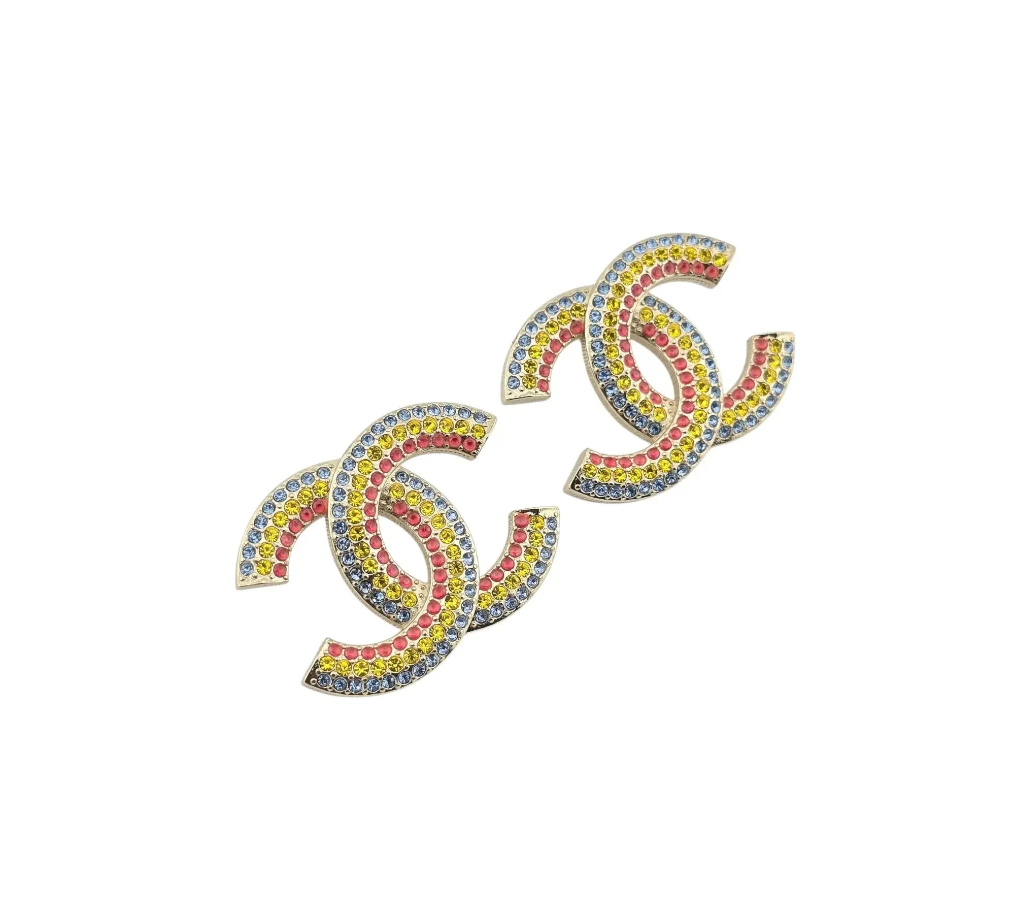 Chanel CC Multicolour Rainbow Crystals CC Earrings Gold 2023 CHANEL