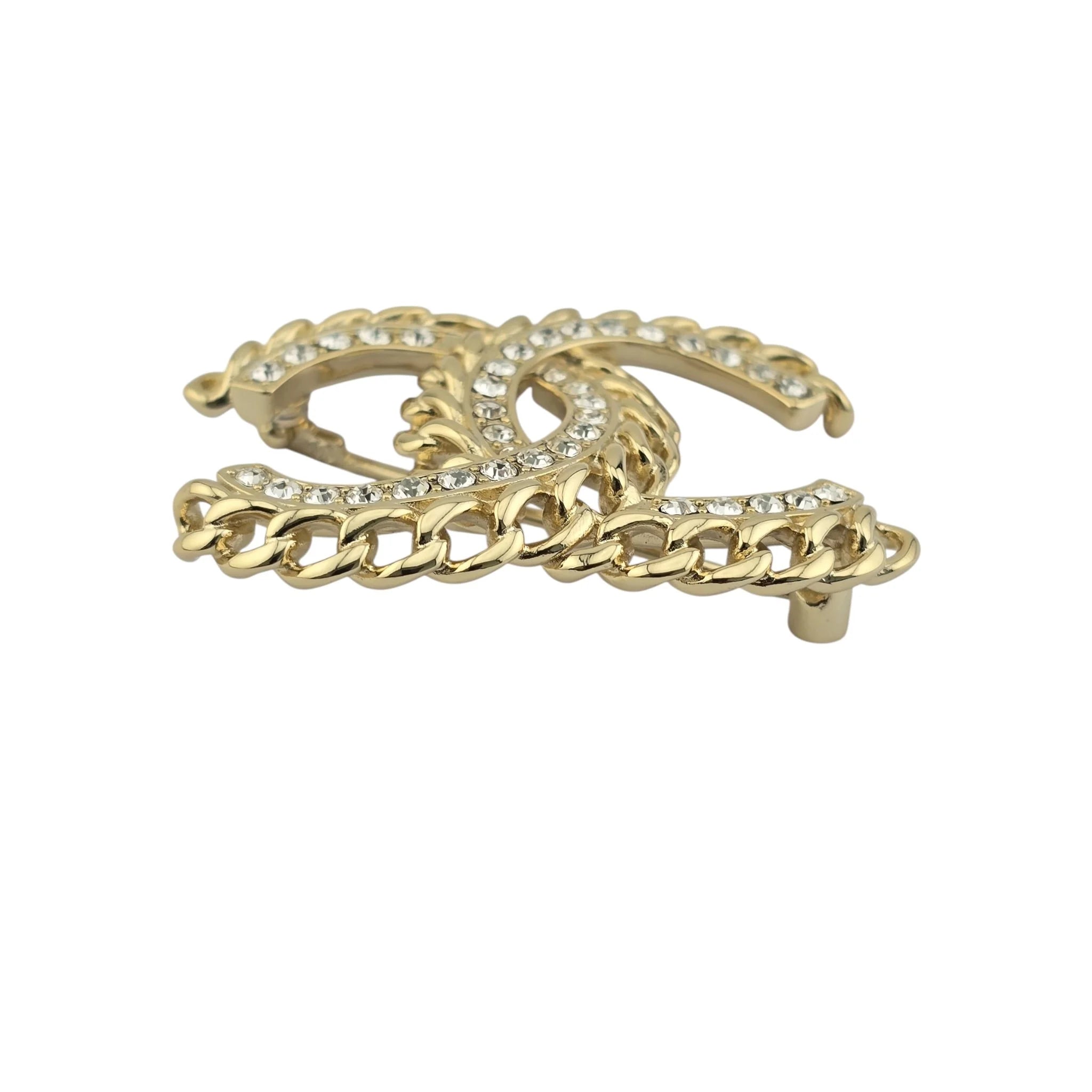 Chanel CC Chain Crystal Gold Brooch 2021 CHANEL