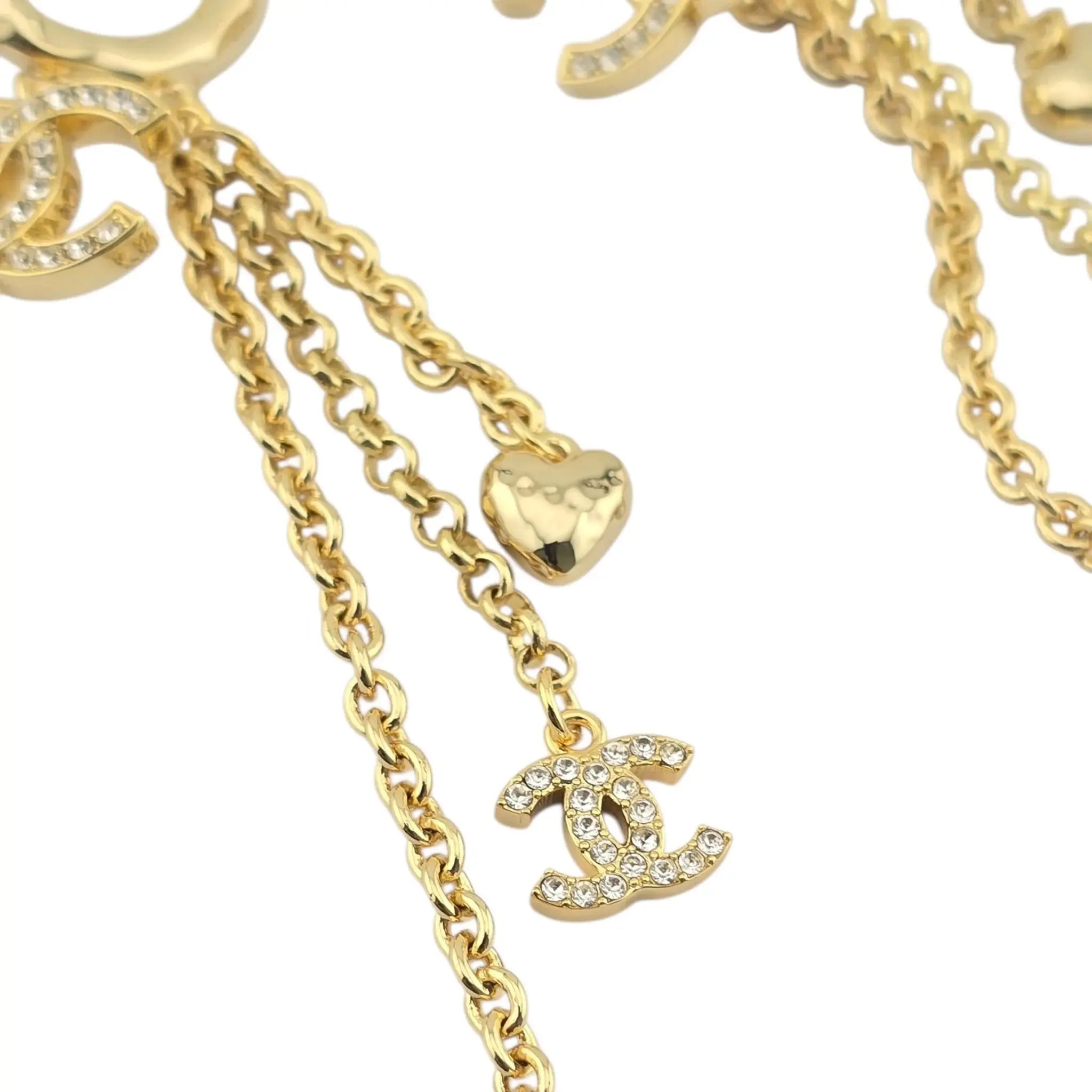 Chanel CC Chain Drop Gold Heart Hoop Earrings B23 CHANEL