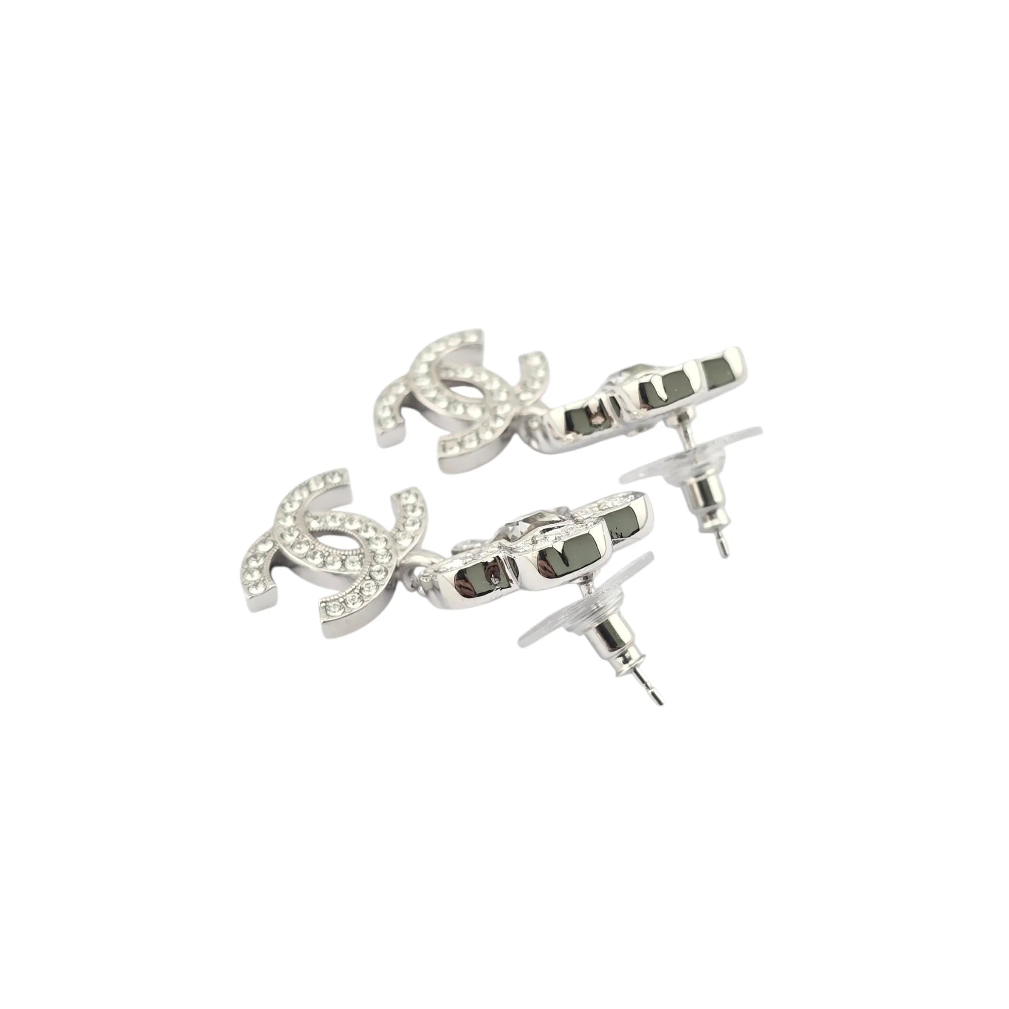 Chanel CC Silver Crystal Star Floral Drop Earrings 2025 CHANEL
