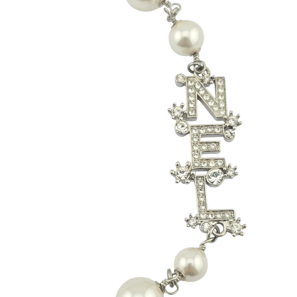 Chanel CC Silver Faux Pearl Logo Long Necklace 2023 CHANEL