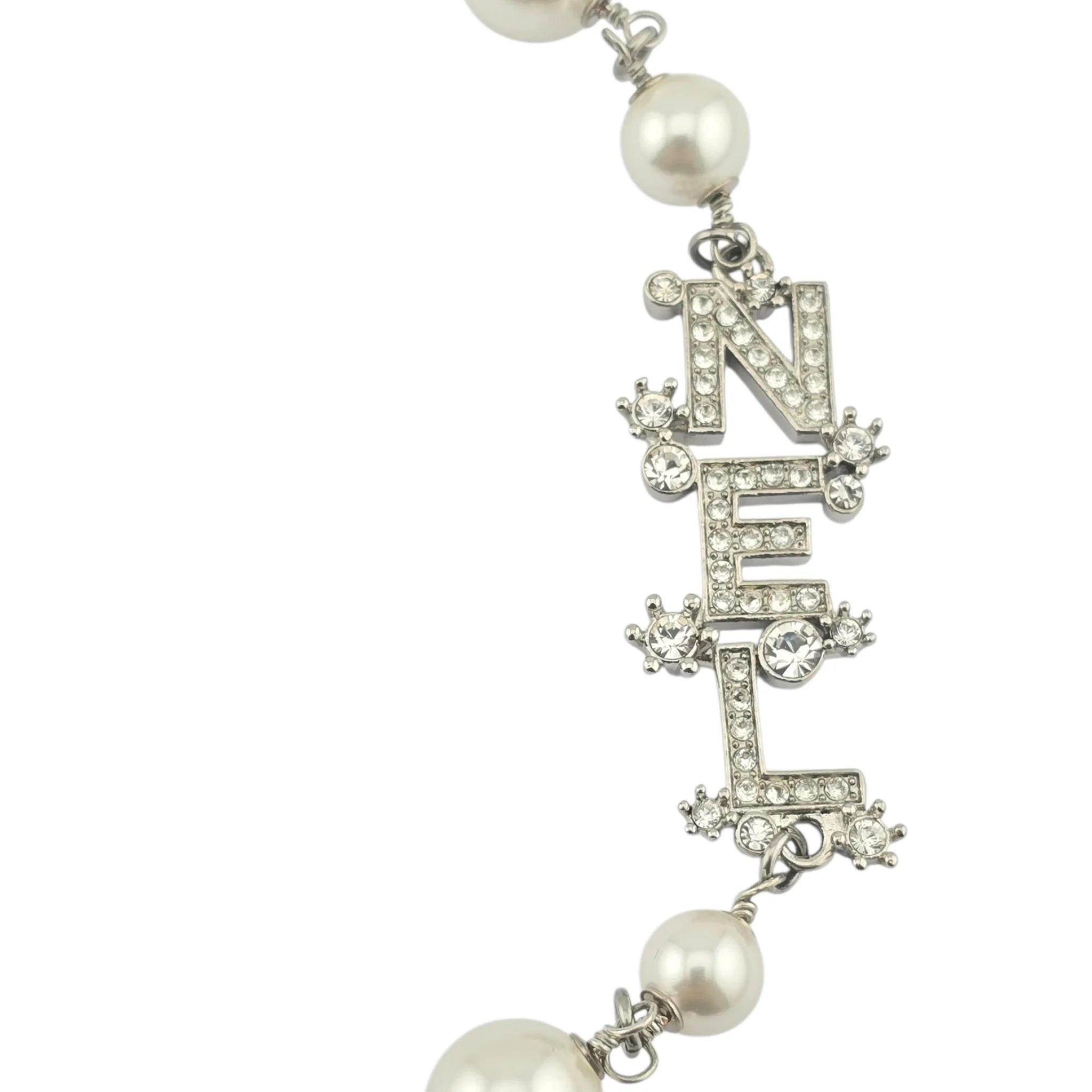 Chanel CC Silver Faux Pearl Logo Long Necklace 2023 CHANEL
