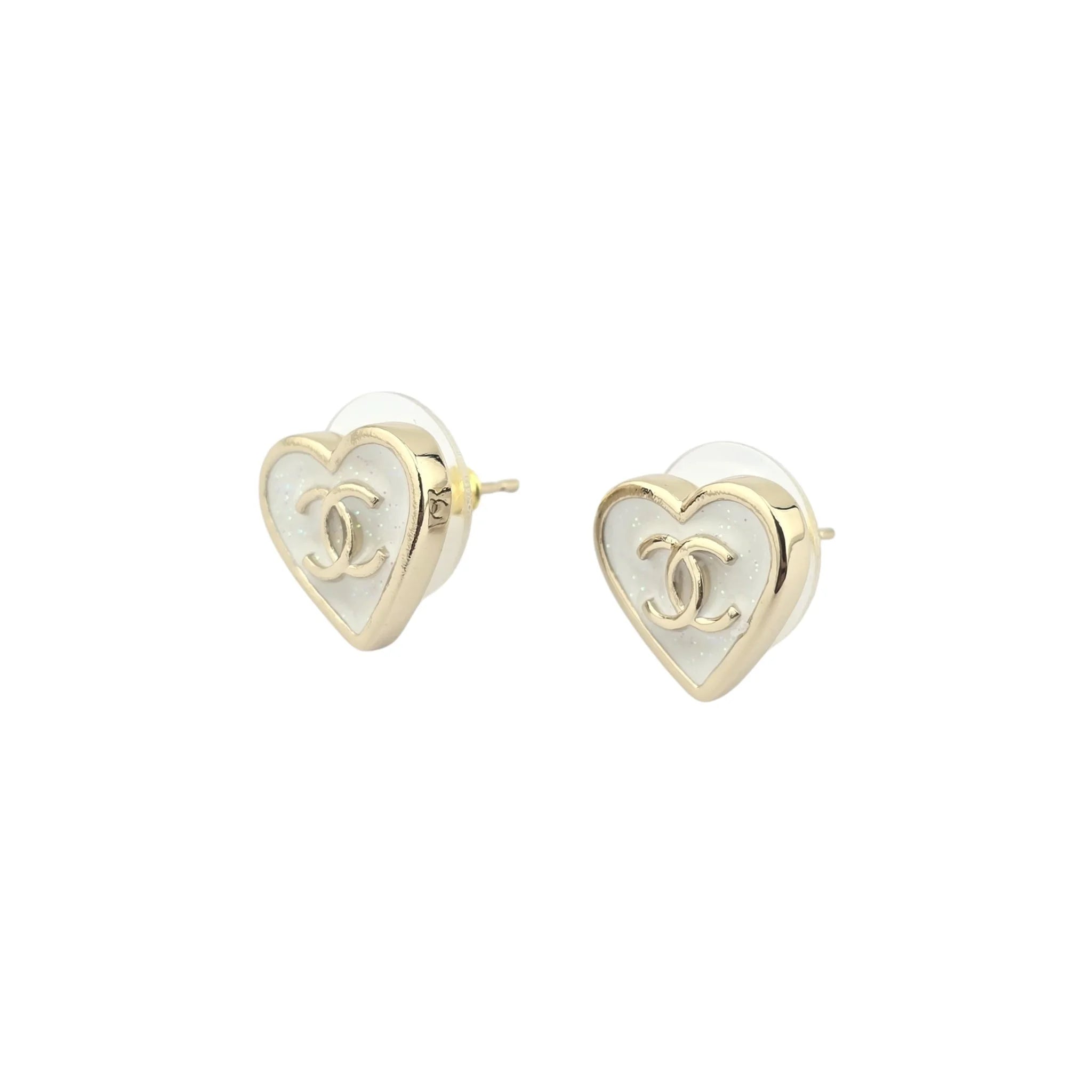Chanel CC White Enamel Heart Stud 2025 CHANEL