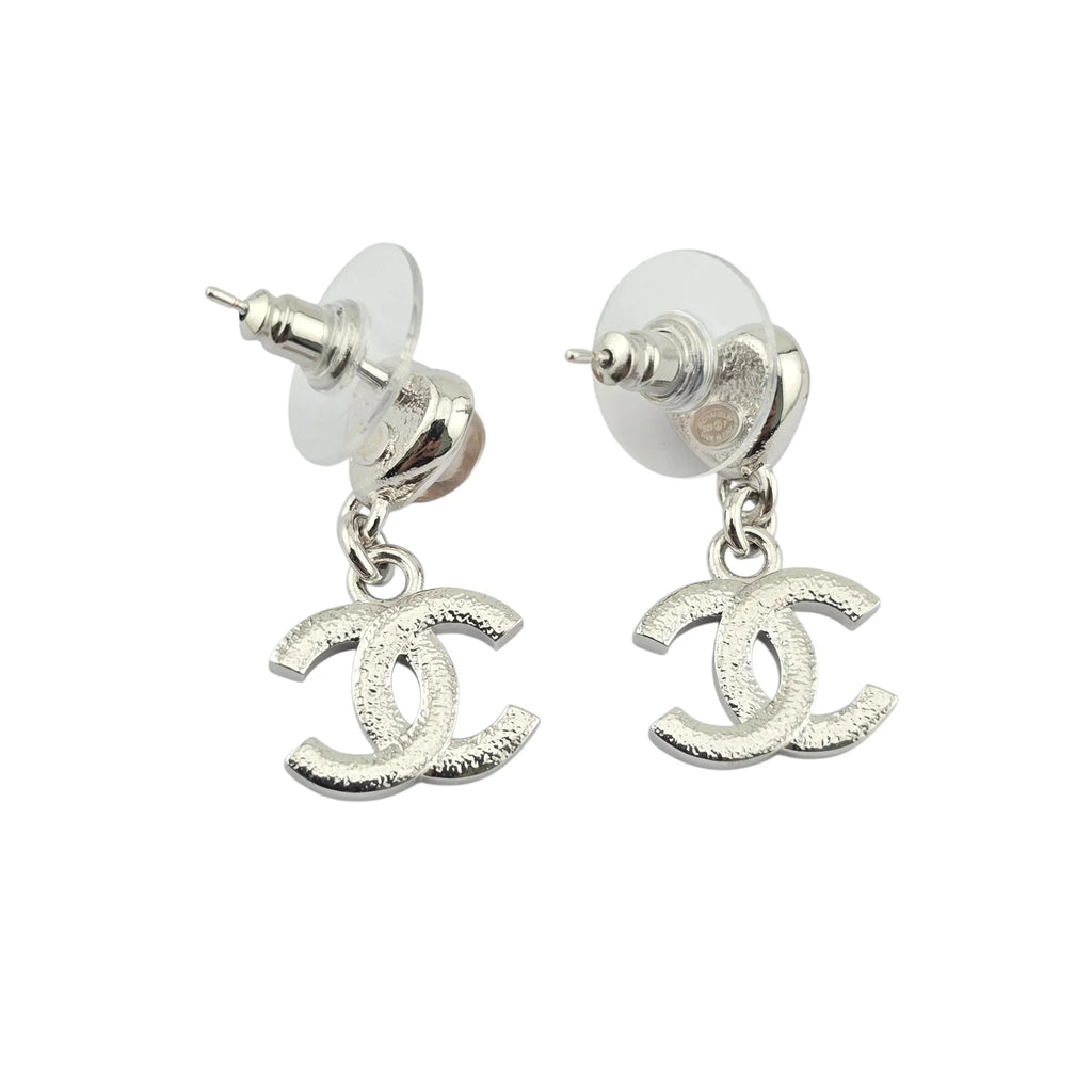 Chanel CC Silver Pink Heart Drop Earrings 2025 CHANEL