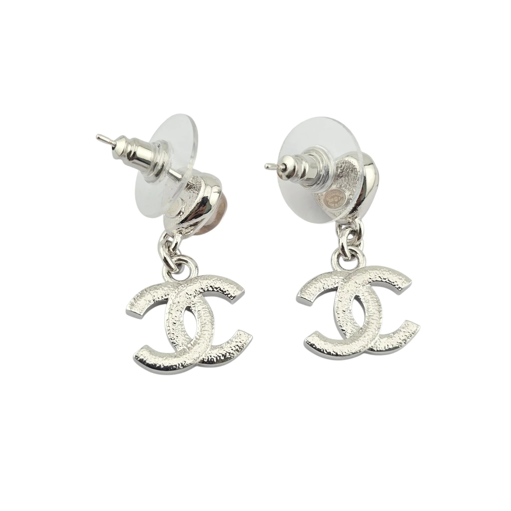 Chanel CC Silver Pink Heart Drop Earrings 2025 CHANEL