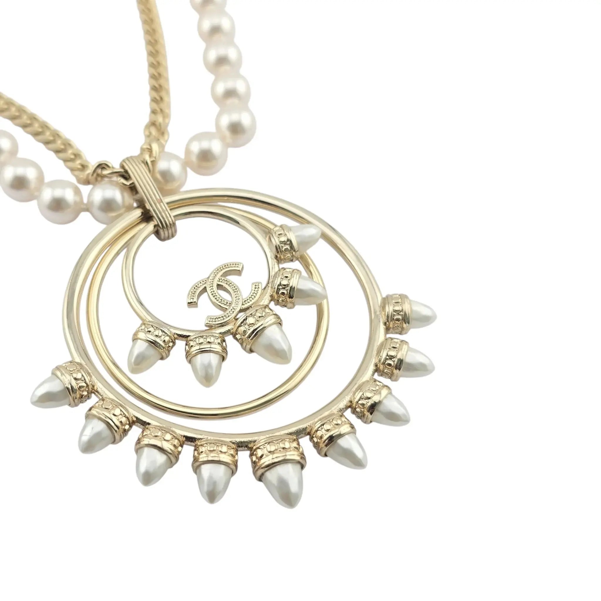 Chanel CC Large Pendant Long Faux Pearl Layered Necklace 2021 CHANEL