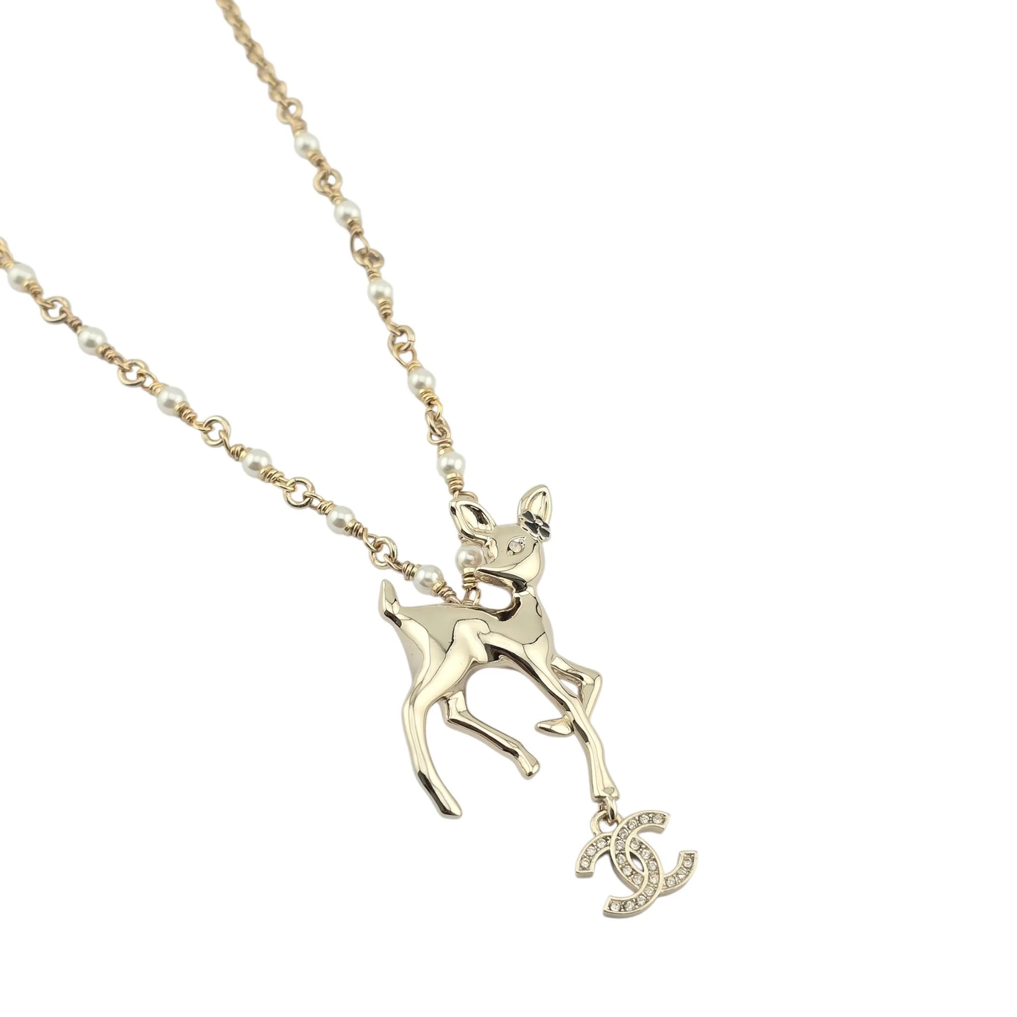 Chanel CC Deer Pendant Gold Necklace 2025 CHANEL