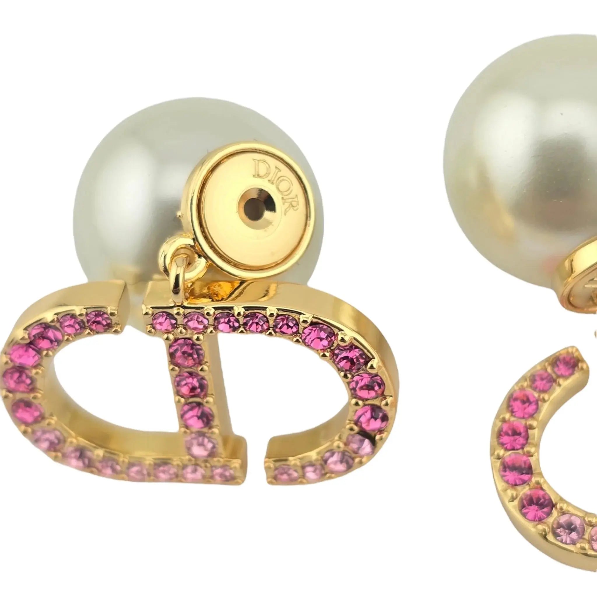 Christian Dior Tribales Faux Pearl Pink Crystal CD Earrings DIOR