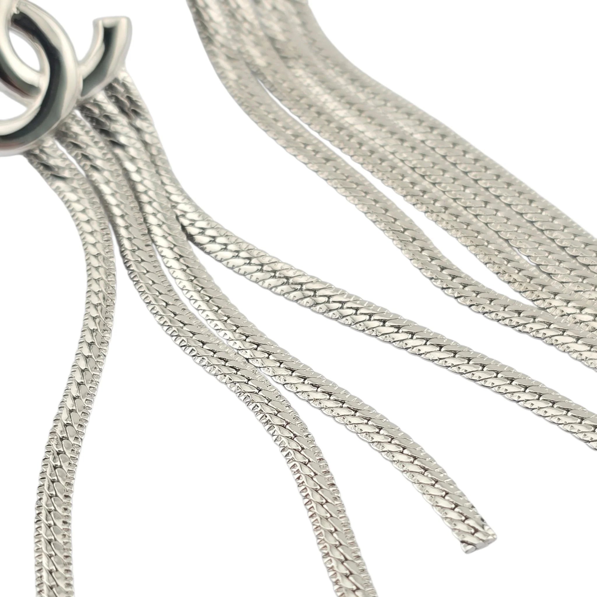 Chanel CC Silver Chain Drop Earrings A24 CHANEL
