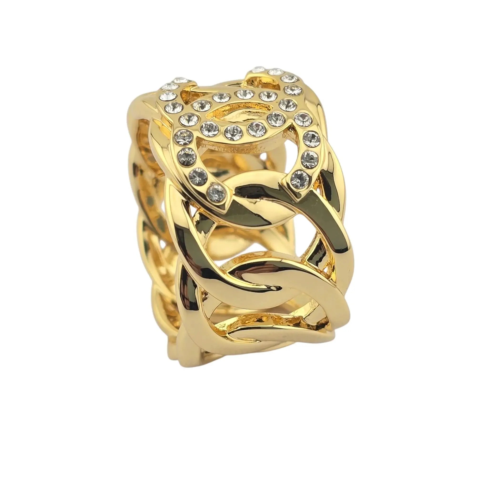 Chanel CC Gold Crystal Band Ring 2024 CHANEL