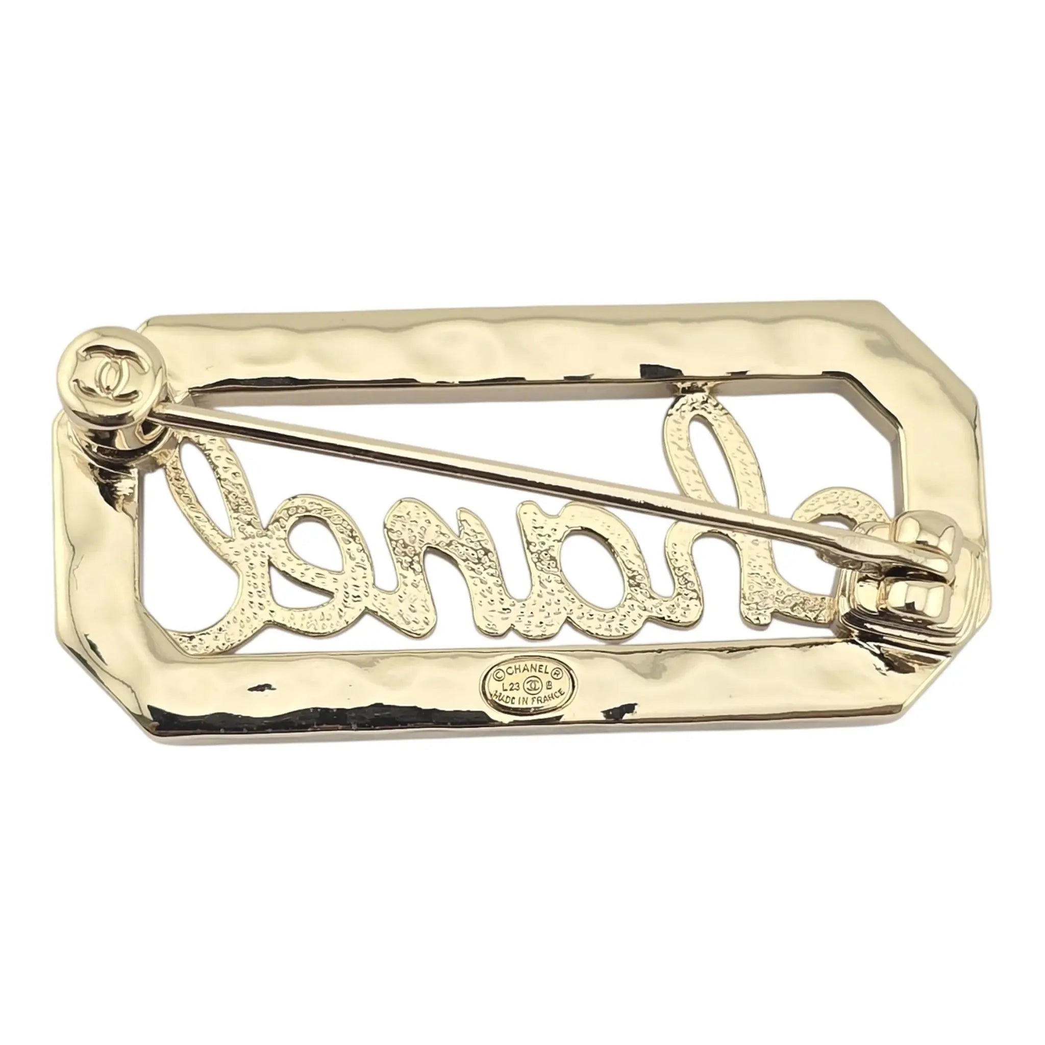 Chanel Logo Crystal Pearl Brooch 2023 CHANEL