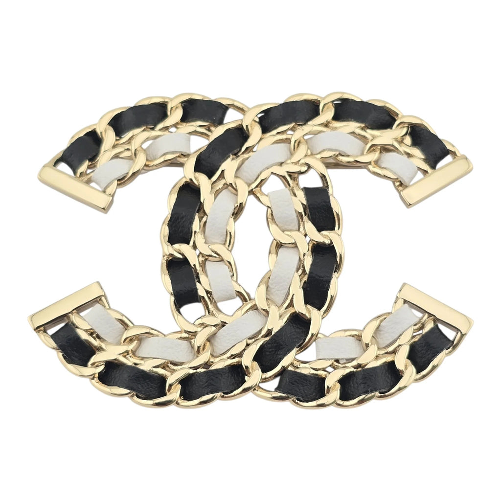 Chanel CC Lambskin Chain Brooch Black White Gold 2022 CHANEL