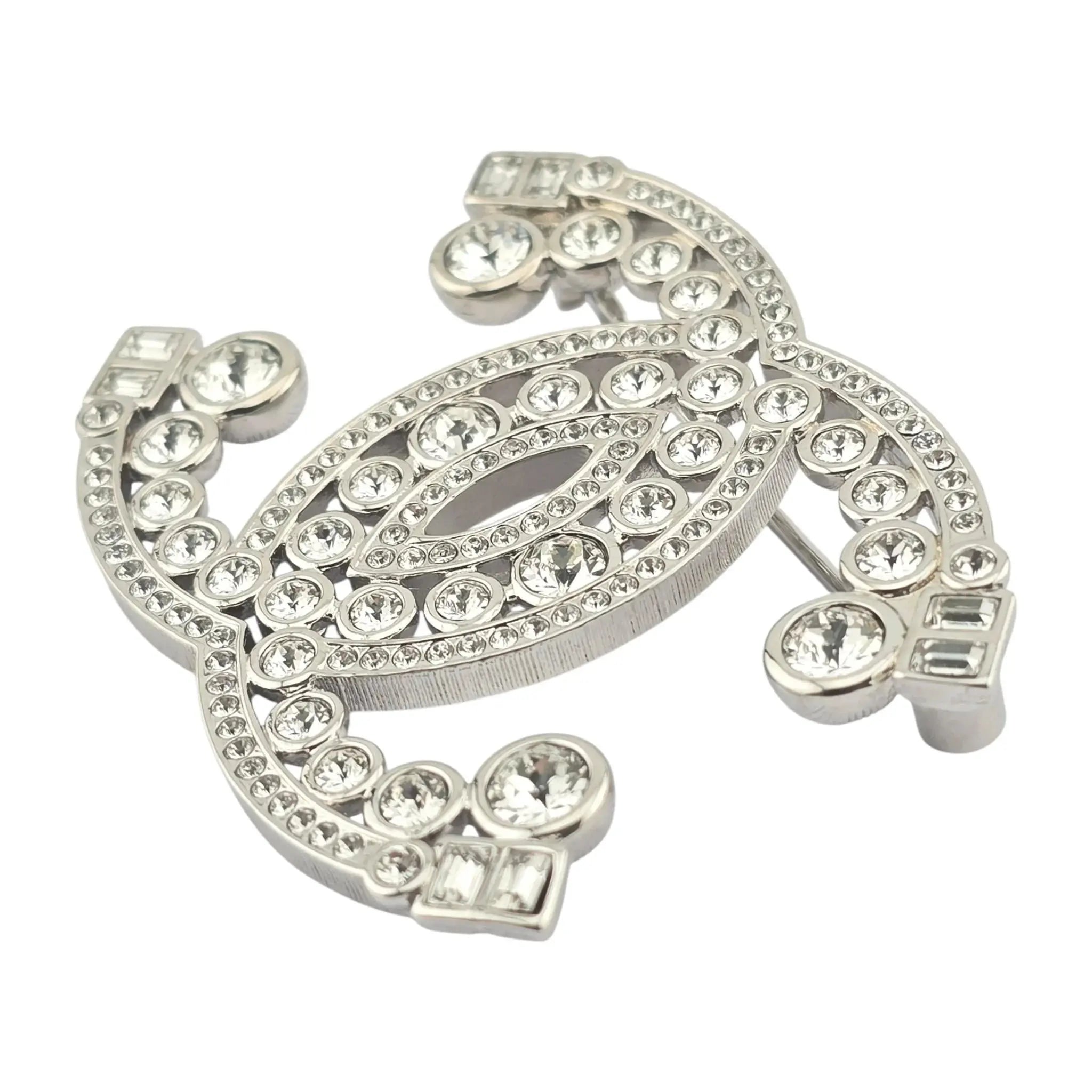Chanel CC Metal Crystal Brooch Silver 2023 CHANEL