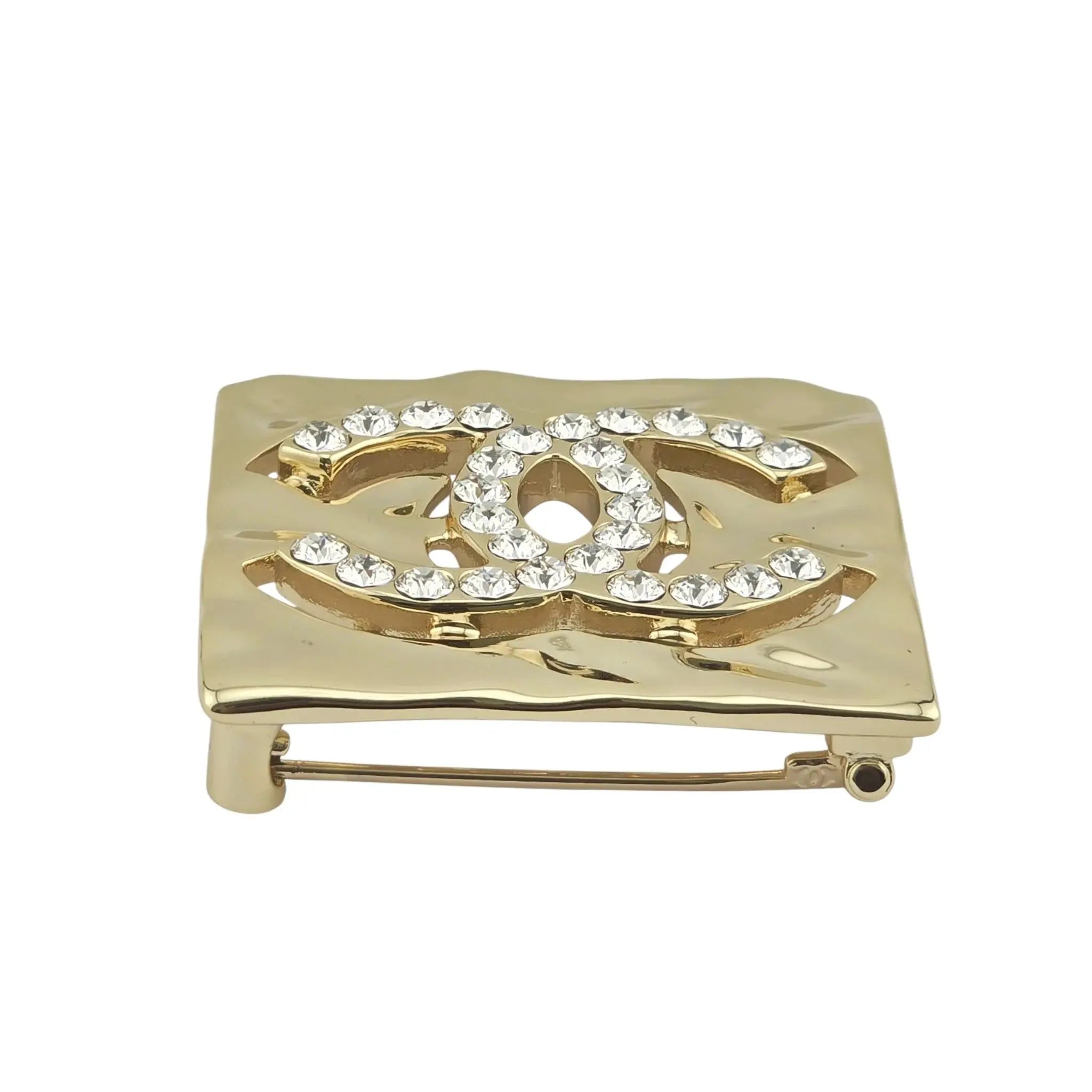 Chanel CC Square Gold Crystal Brooch 2022 CHANEL