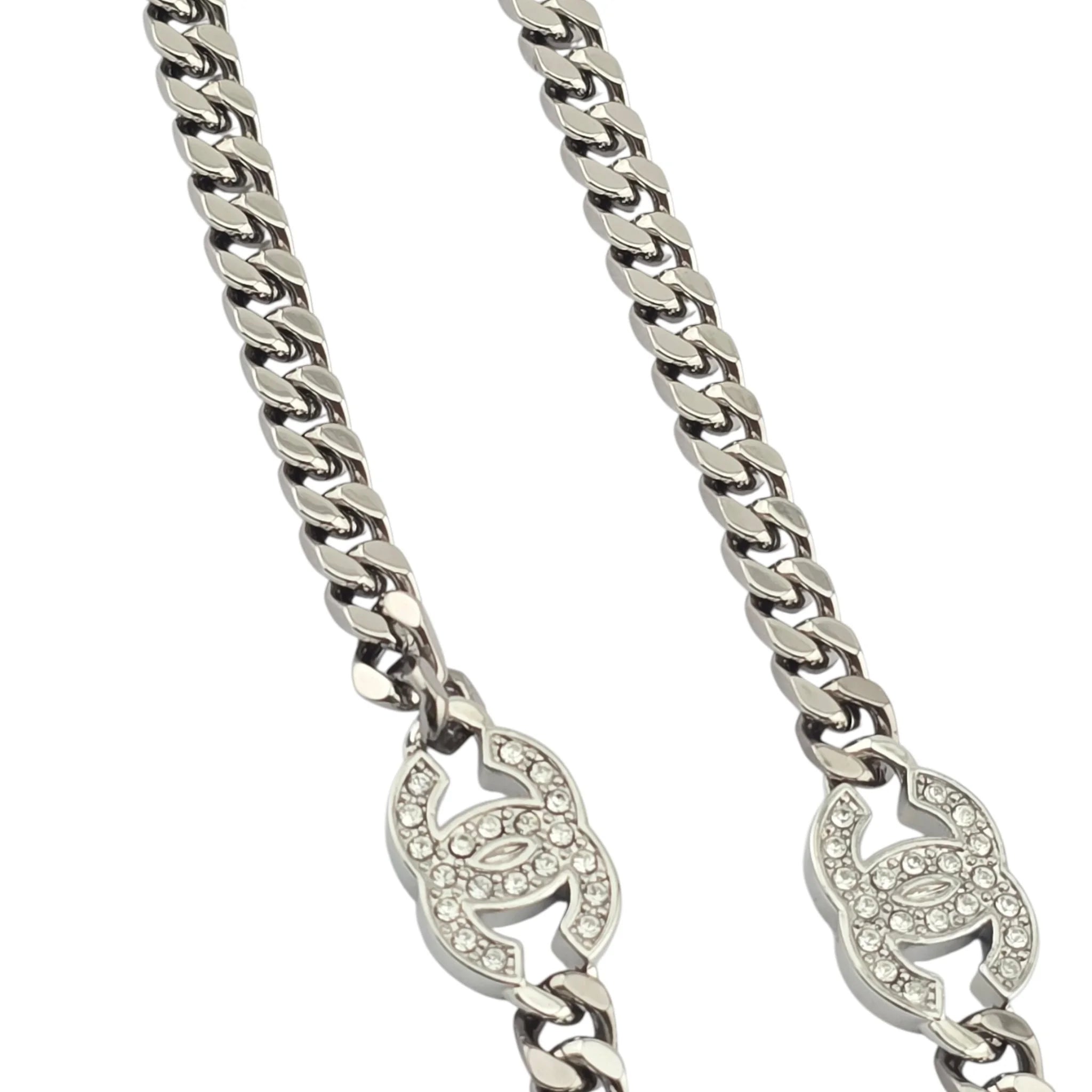 Chanel CC Ruthenium Crystal Chain Silver Long Necklace 2021 CHANEL
