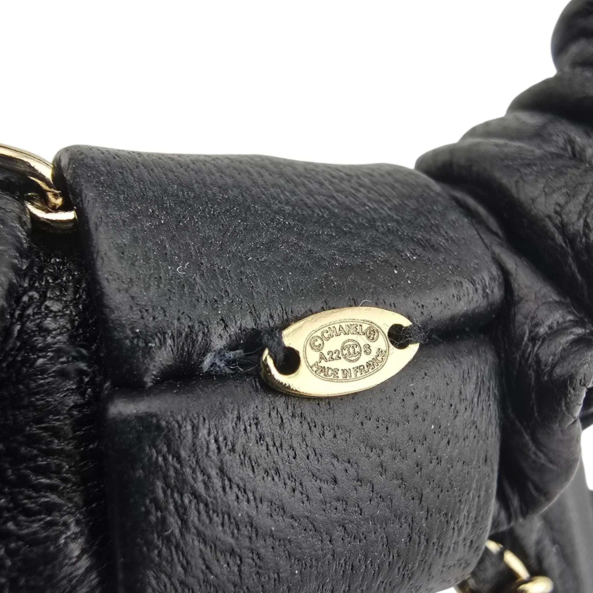 Chanel CC Lambskin Chain Hair Bow Tie Black Gold CHANEL