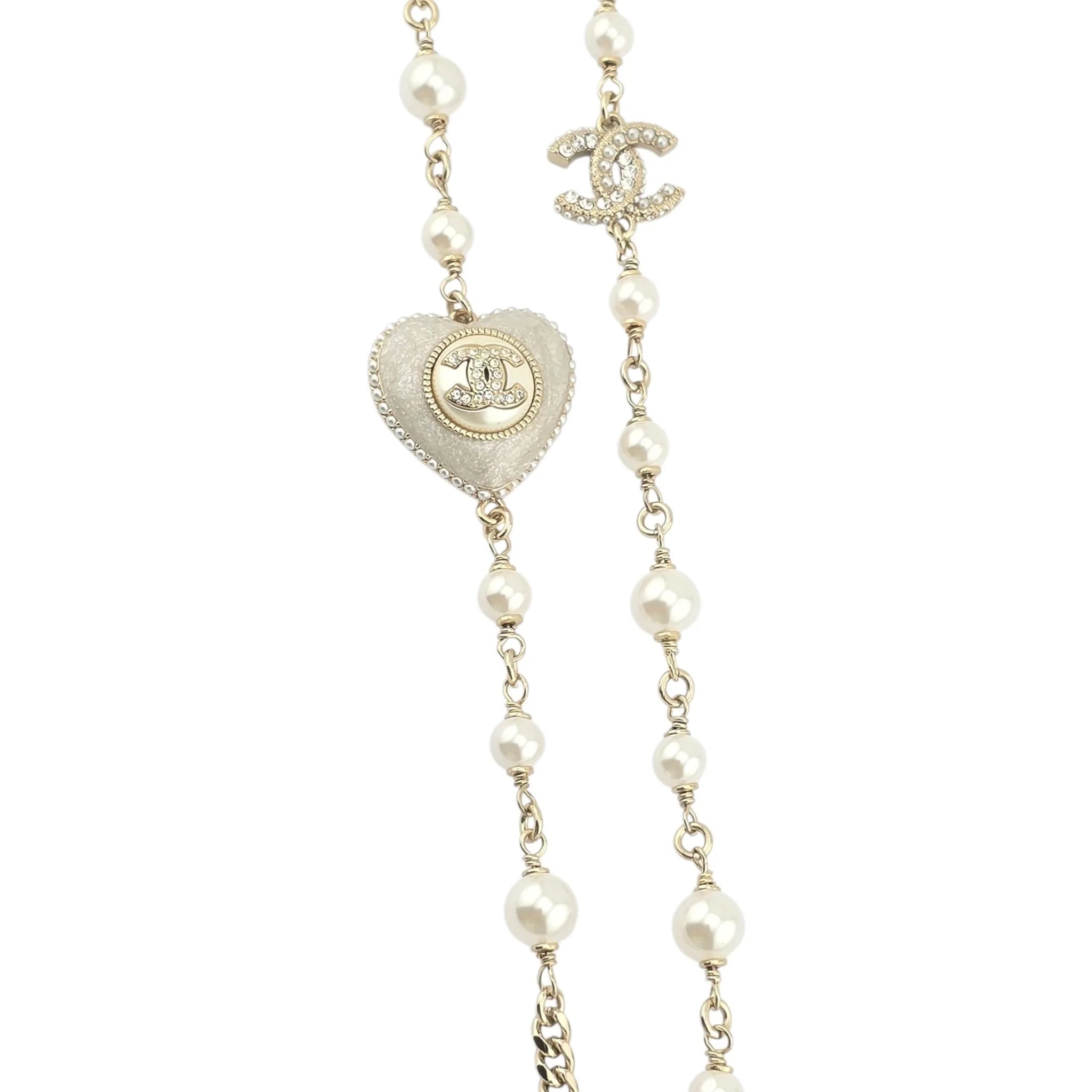Chanel CC White Heart Long Necklace 2022 CHANEL