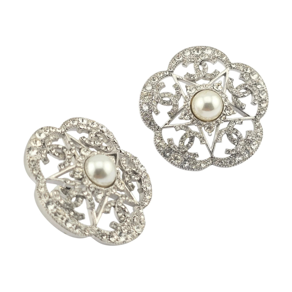 Chanel CC Silver Crystal Camellia Flower Earrings 2025 CHANEL