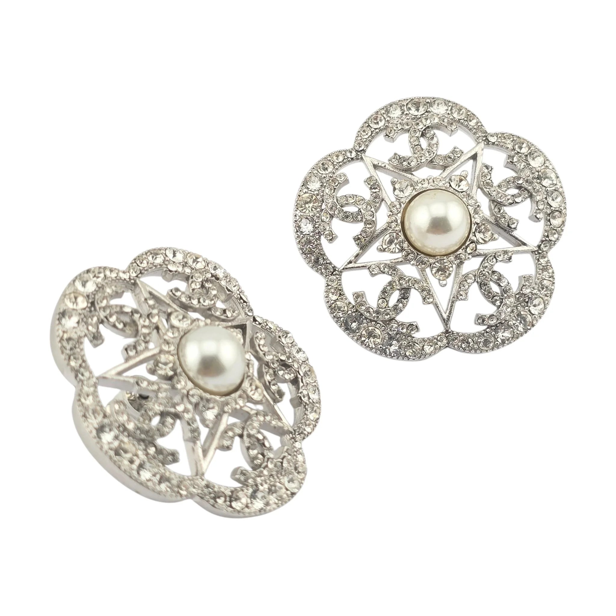 Chanel CC Silver Crystal Camellia Flower Earrings 2025 CHANEL