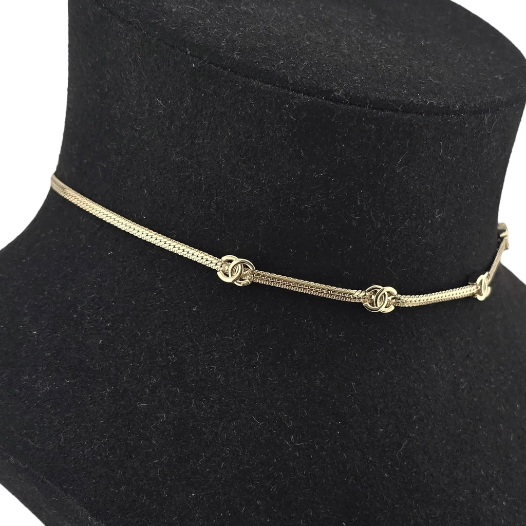 Chanel CC Thin Choker Necklace Gold 2024 CHANEL