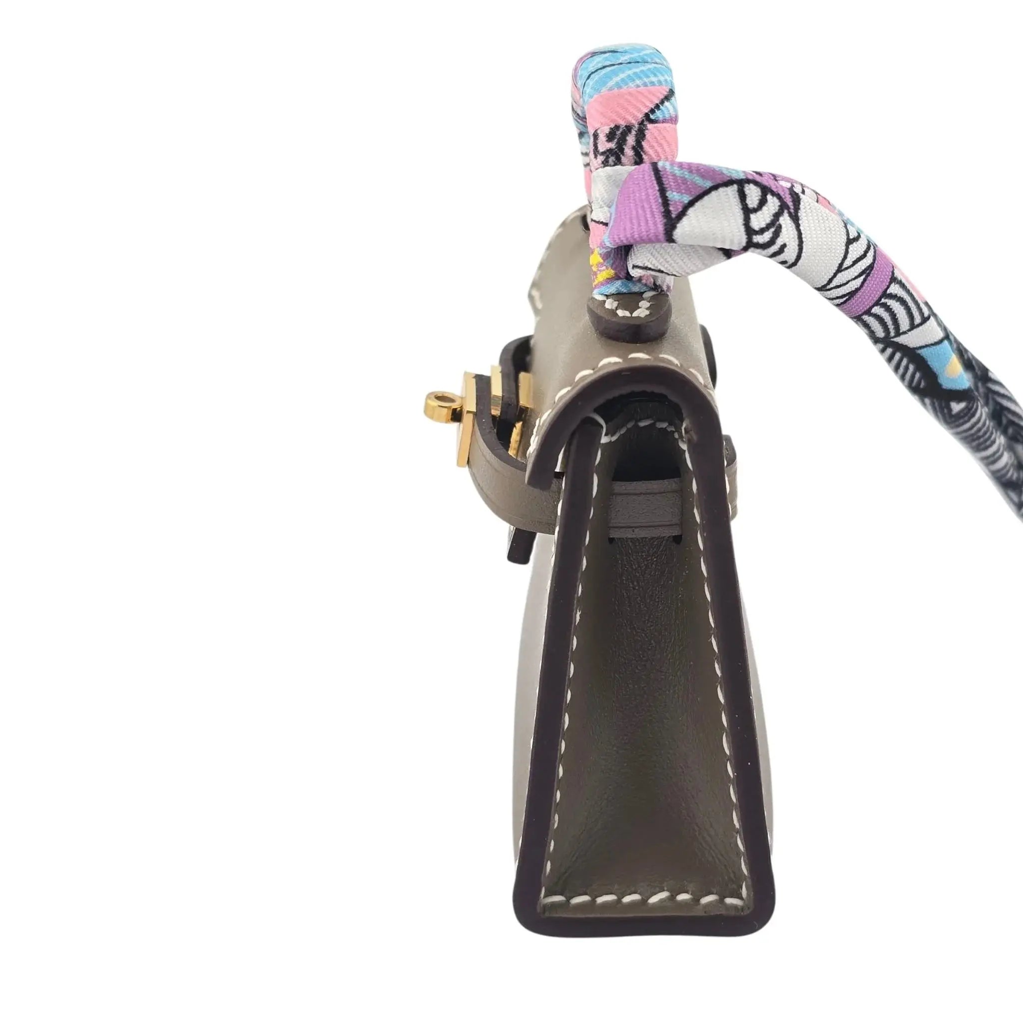 Hermes Etoupe Tadelakt Micro Mini Kelly Twilly Bag Charm Gold Hardware HERMES