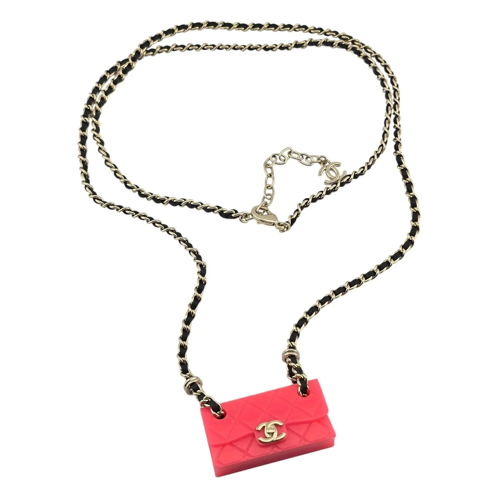 Chanel CC Matelasse Pink Resin Bag Necklace 2023 CHANEL