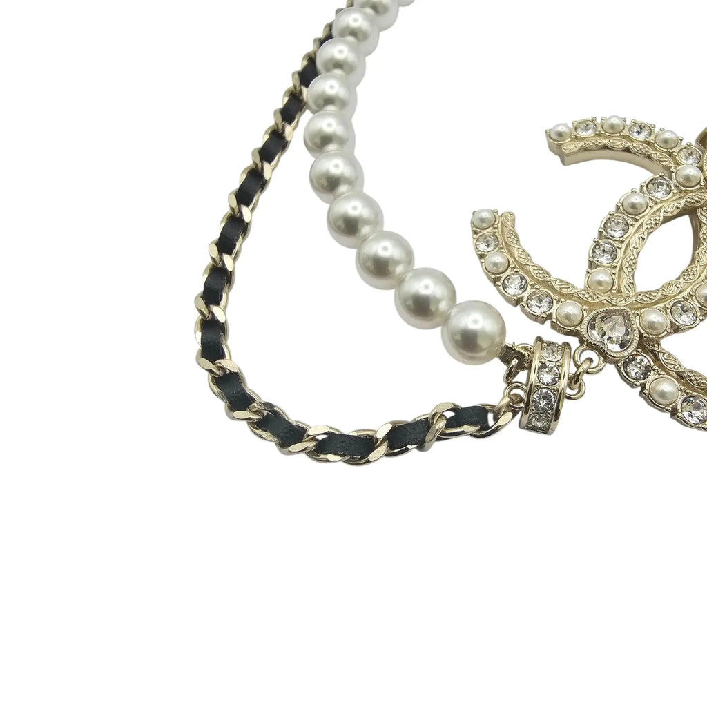 Chanel CC Long Faux Pearl Leather Necklace 2023 CHANEL