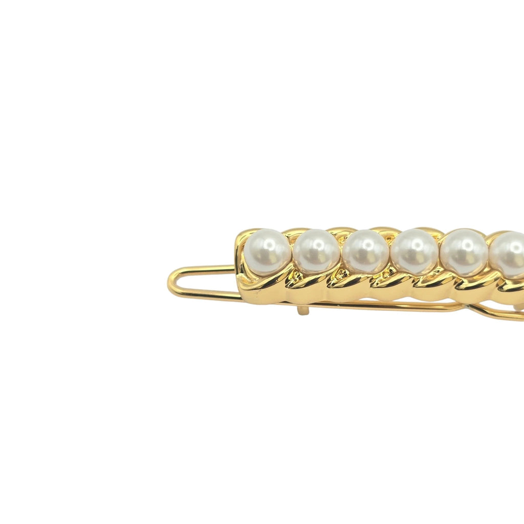 Chanel CC Faux Pearl Gold Hair Barrette Clip B23 CHANEL