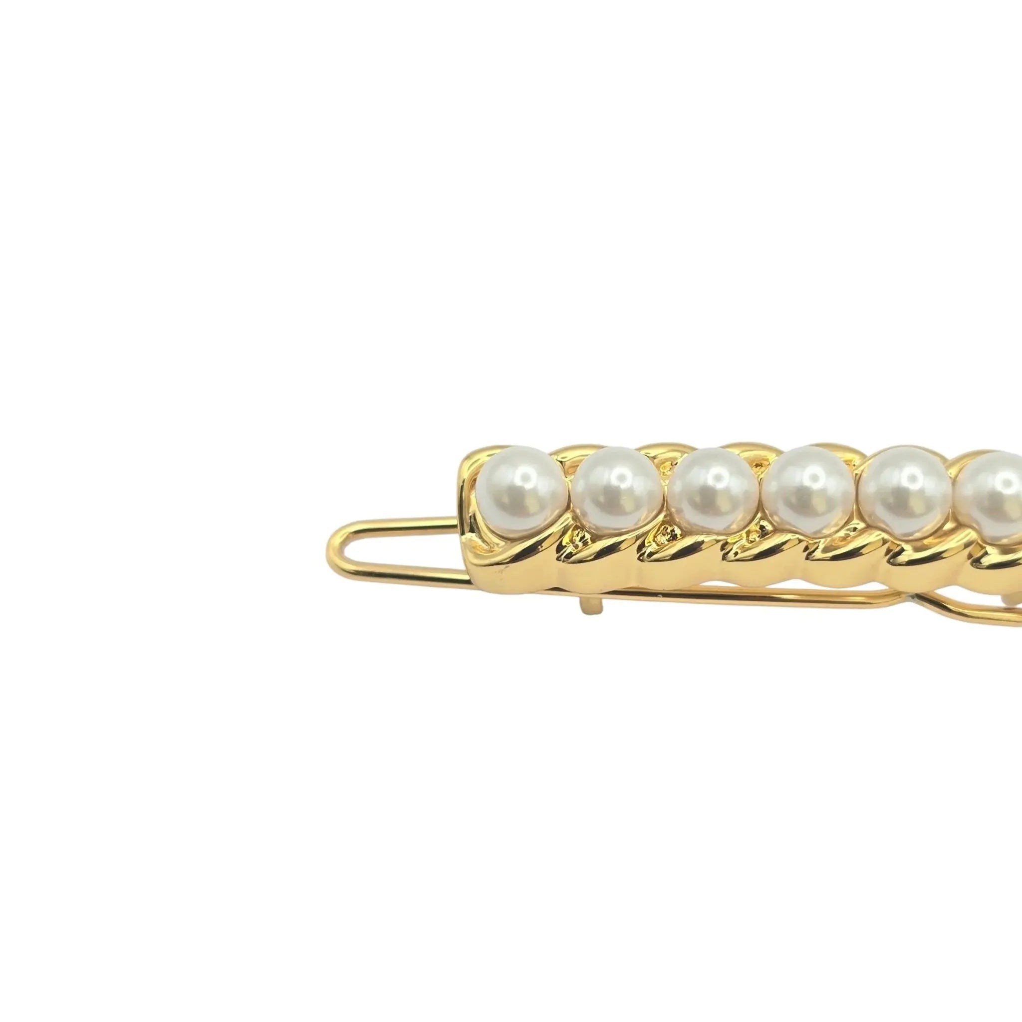 Chanel CC Faux Pearl Gold Hair Barrette Clip B23 CHANEL