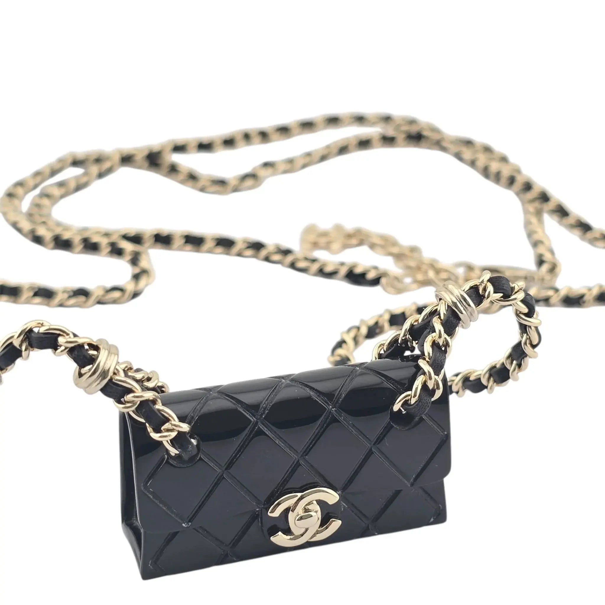 Chanel CC Matelasse Black Resin Bag Necklace 2023 CHANEL