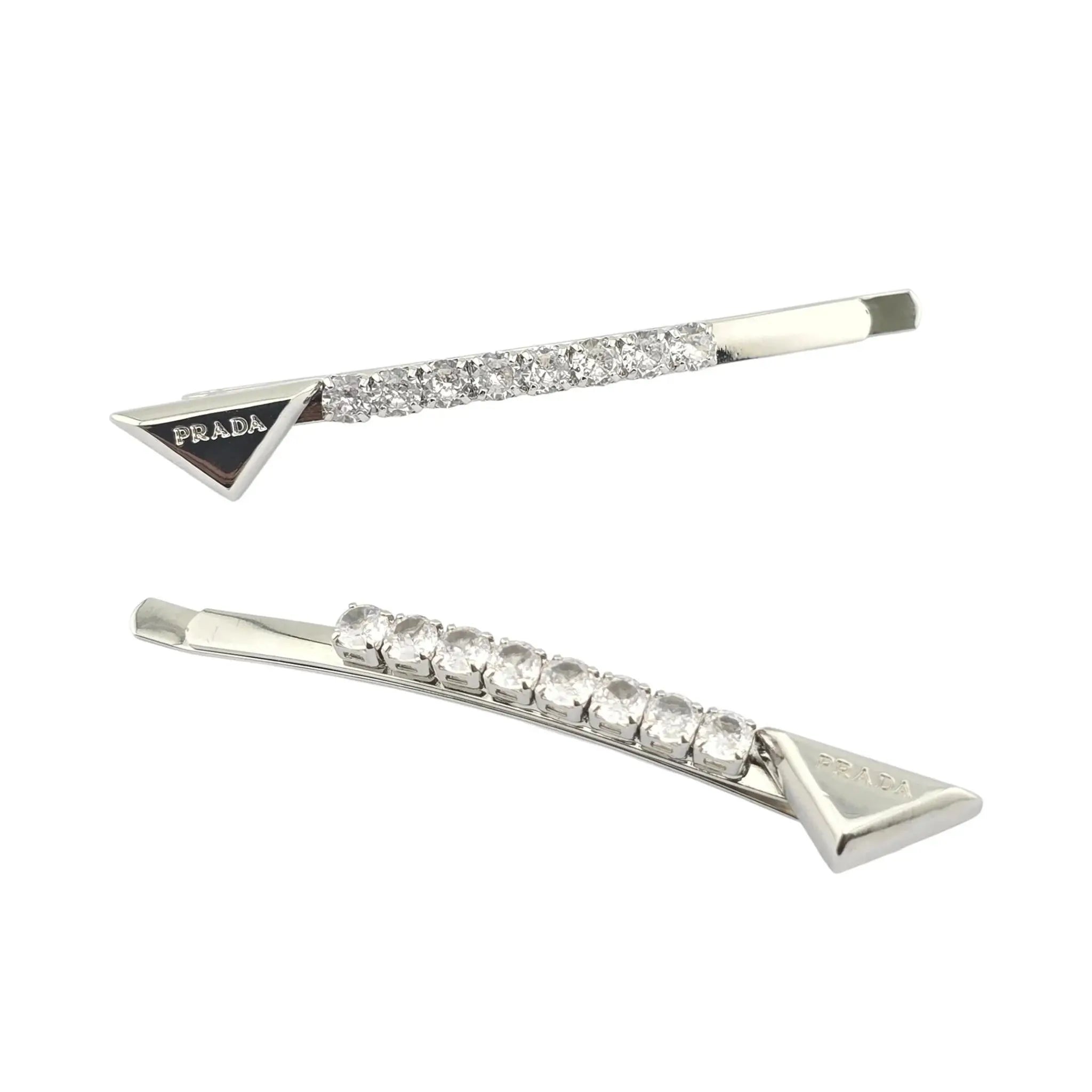 Prada Crystal Embellished Silver Hair Clip PRADA