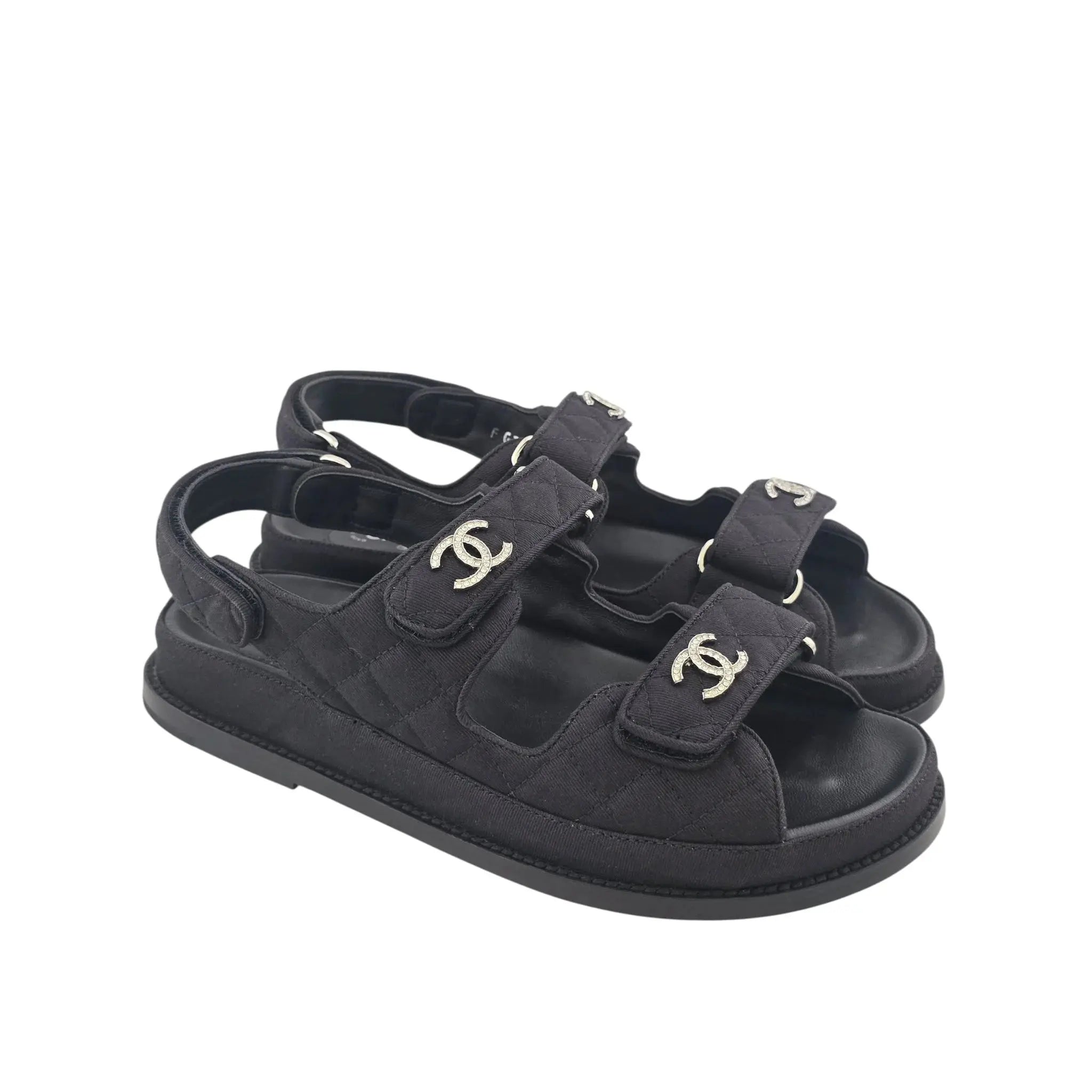 Chanel Mixed Fibers Velcro Dad Sandals 39 CHANEL