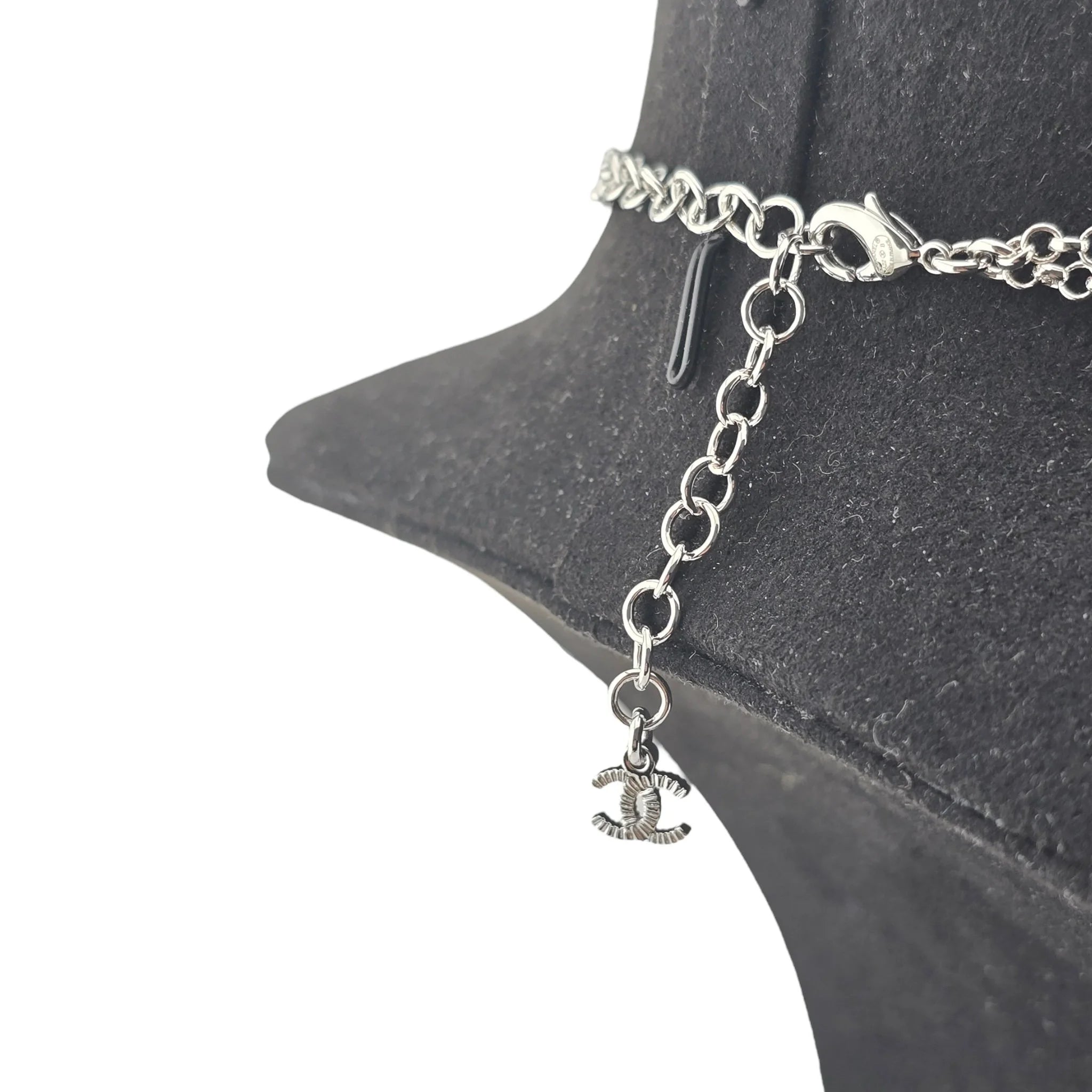 Chanel CC Silver Crystal Pendant Choker Necklace 2022 CHANEL