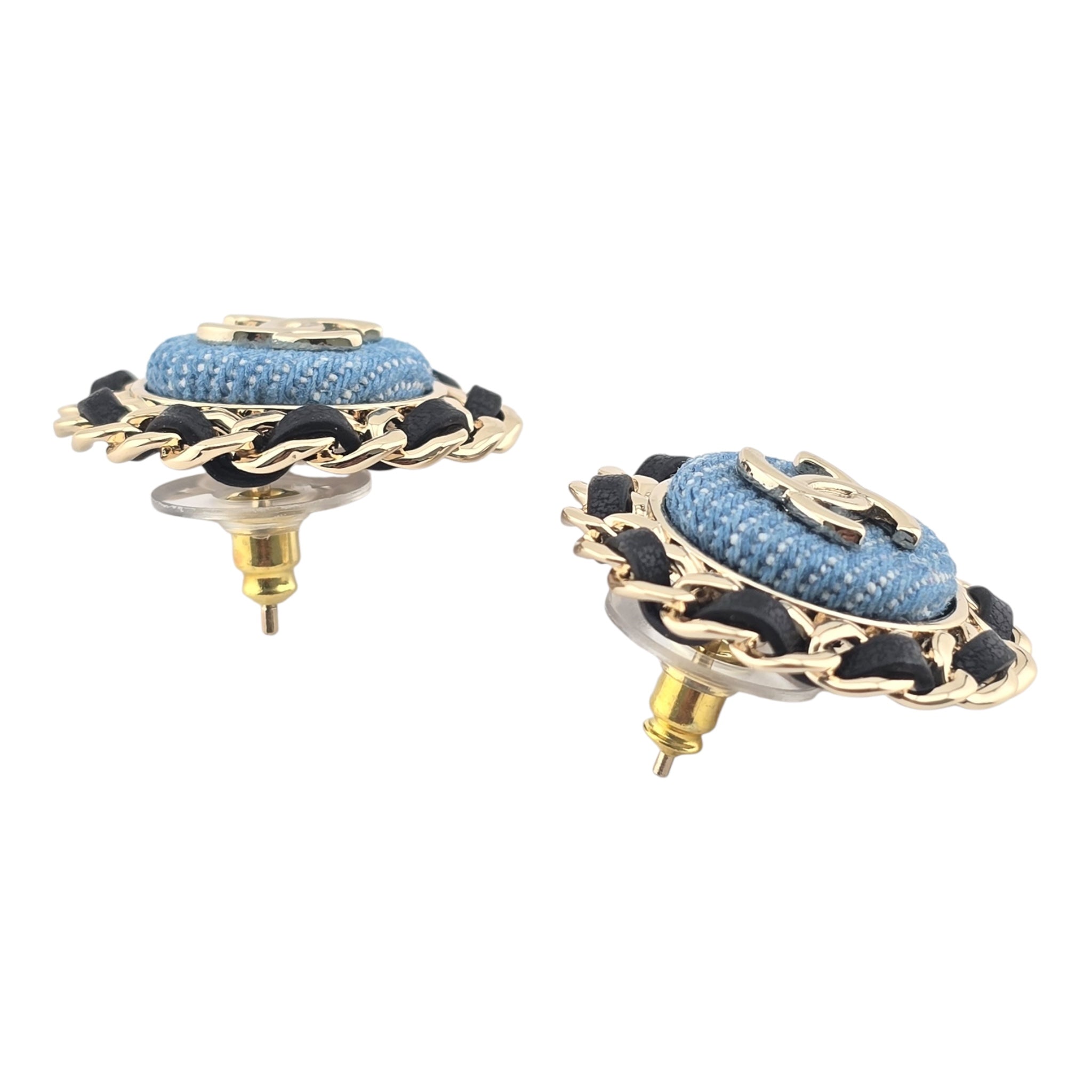 Chanel CC Blue Denim Round Earrings 2025 CHANEL