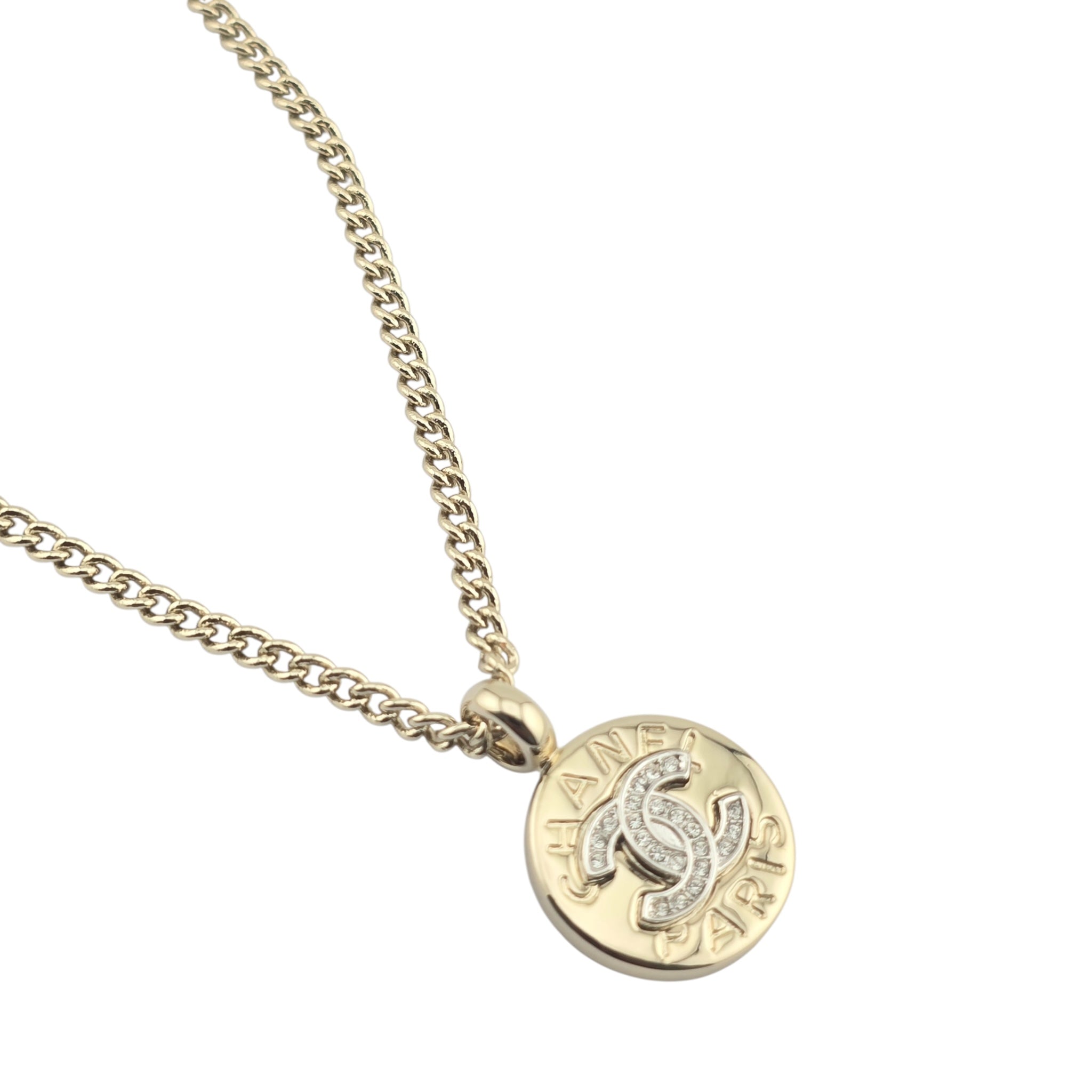 Chanel CC Round Gold Pendant Necklace 2025 CHANEL