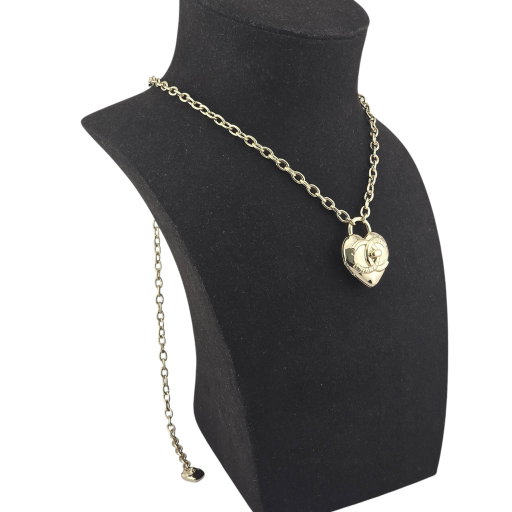 Chanel CC Metal Turnlock Heart Locket Necklace Gold CHANEL