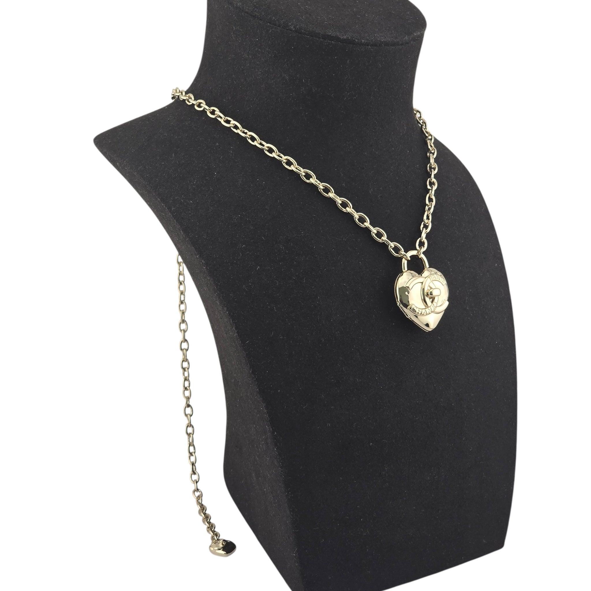 Chanel CC Metal Turnlock Heart Locket Necklace Gold CHANEL